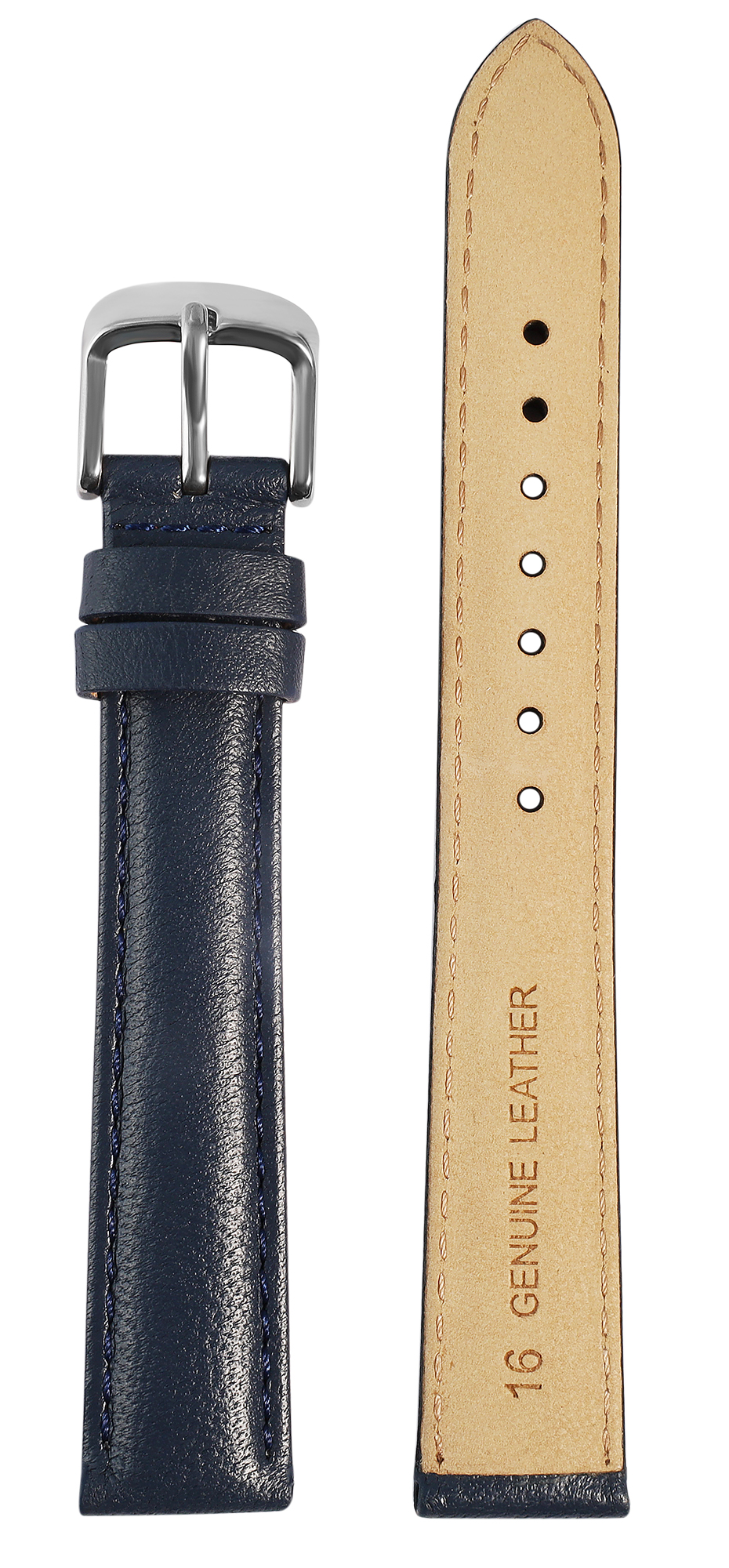 Gr 16 mm Uhrenarmband aus Echtleder in dunkelblau, genäht