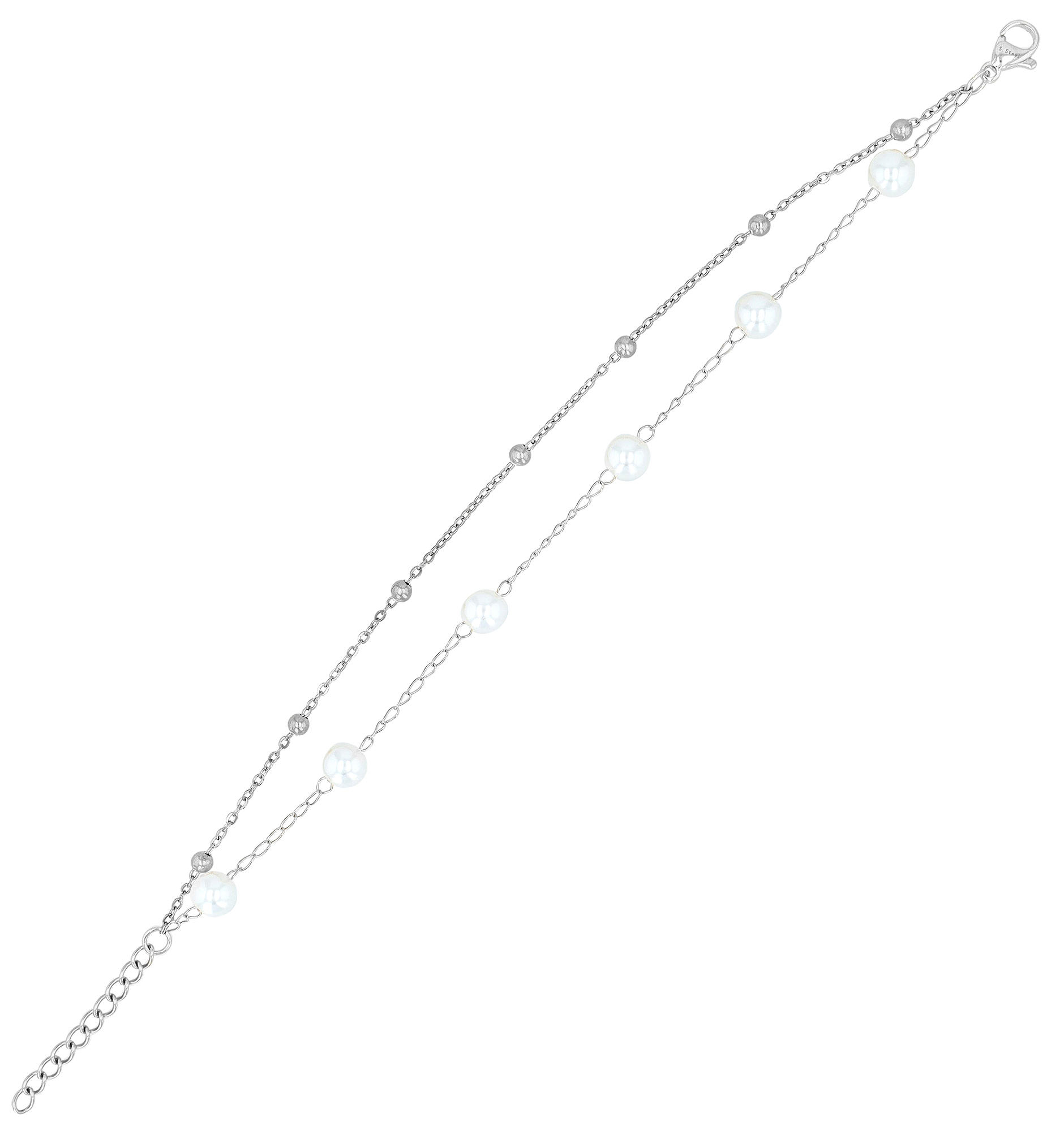 "Mahila" Armband 17+3 cm, Layering, Edelstahl/ Glasperle, silberfarben