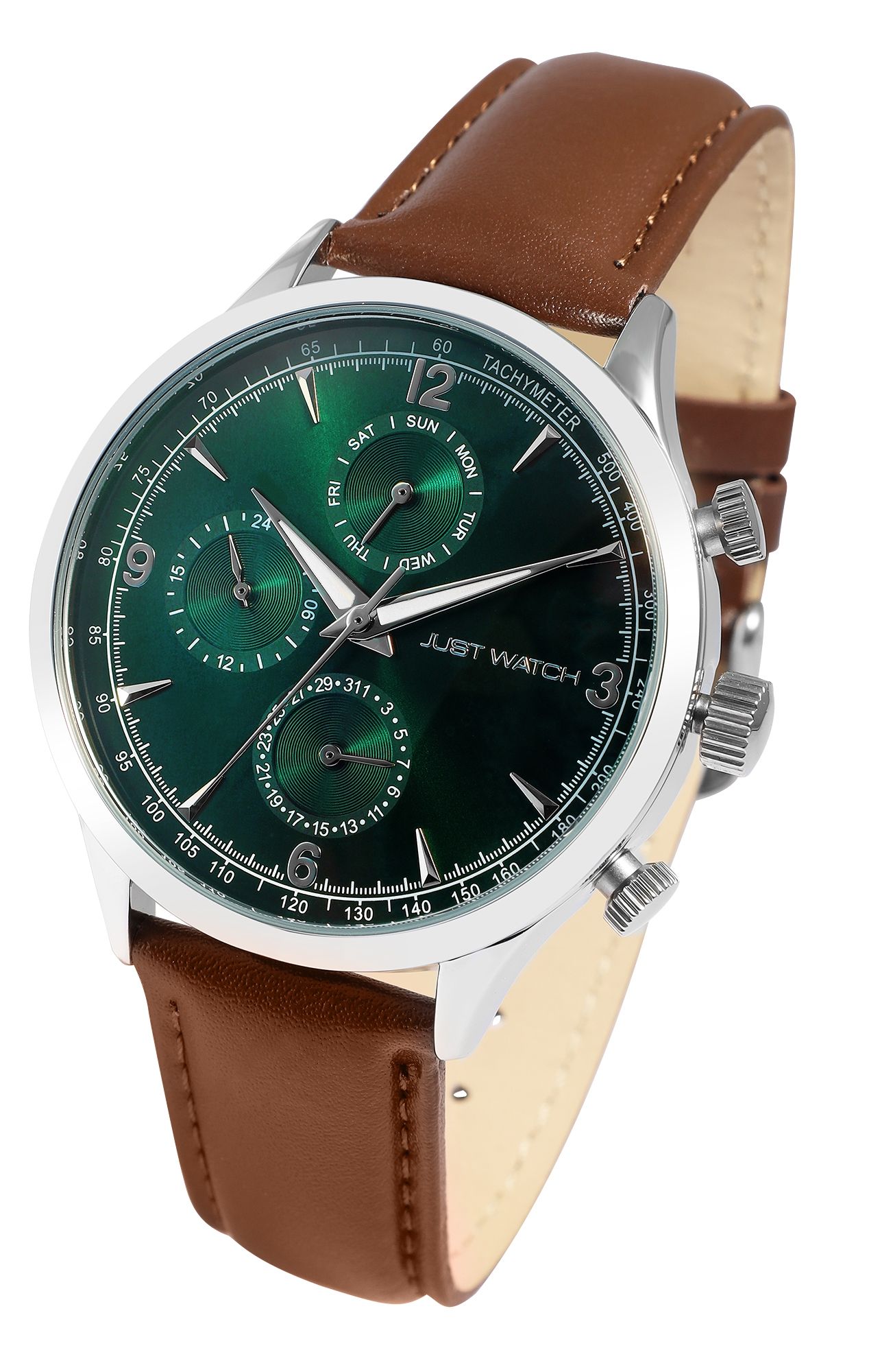 Just Watch Herrenuhr mit Echtlederarmband, braun/silberfarben