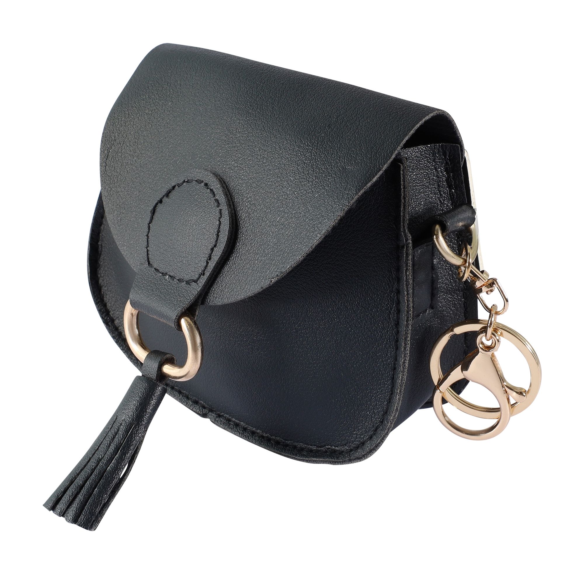 Mini-Tasche mit Karabinerhaken, Lederimitat, schwarz