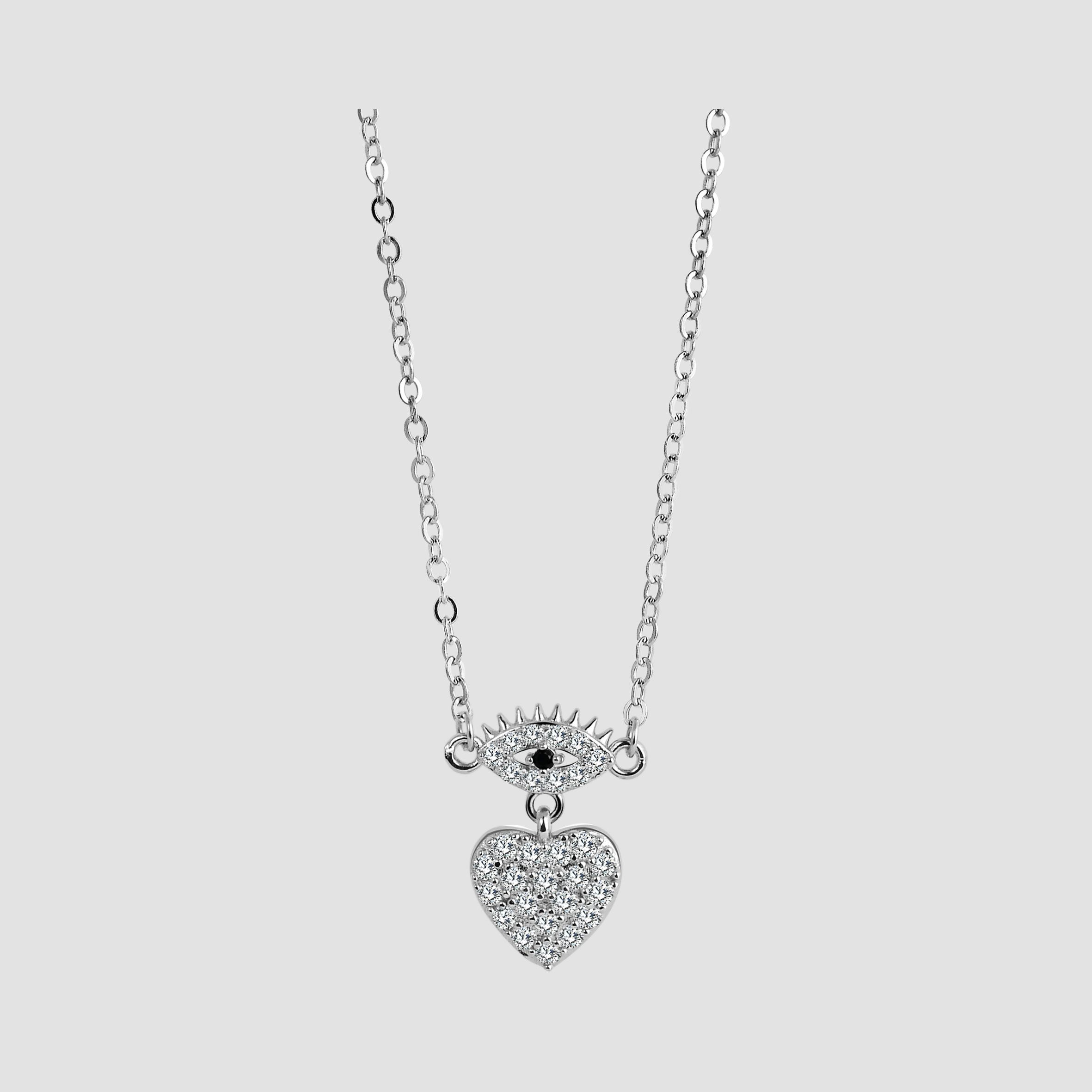 925/- Echt Silber Halskette mit Anhänger "Nazar", Zirkoniabesatz, 925/rhodiniert