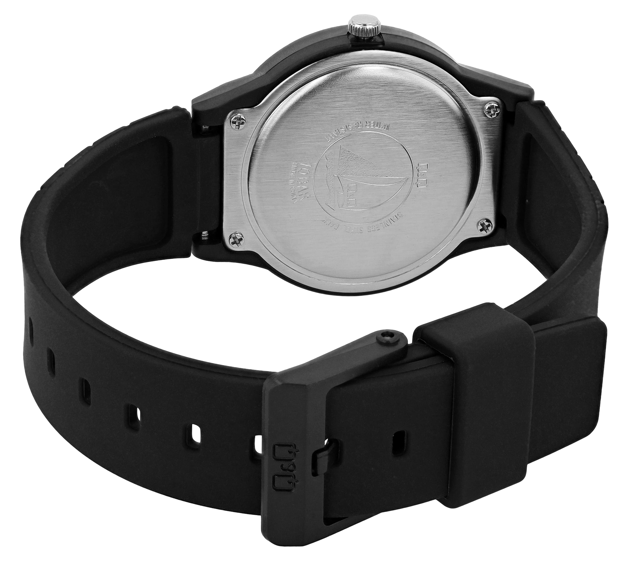 Q&Q Herrenuhr, Kunststoff, Silikonarmband, schwarz, 10 ATM, Ø 36 mm
