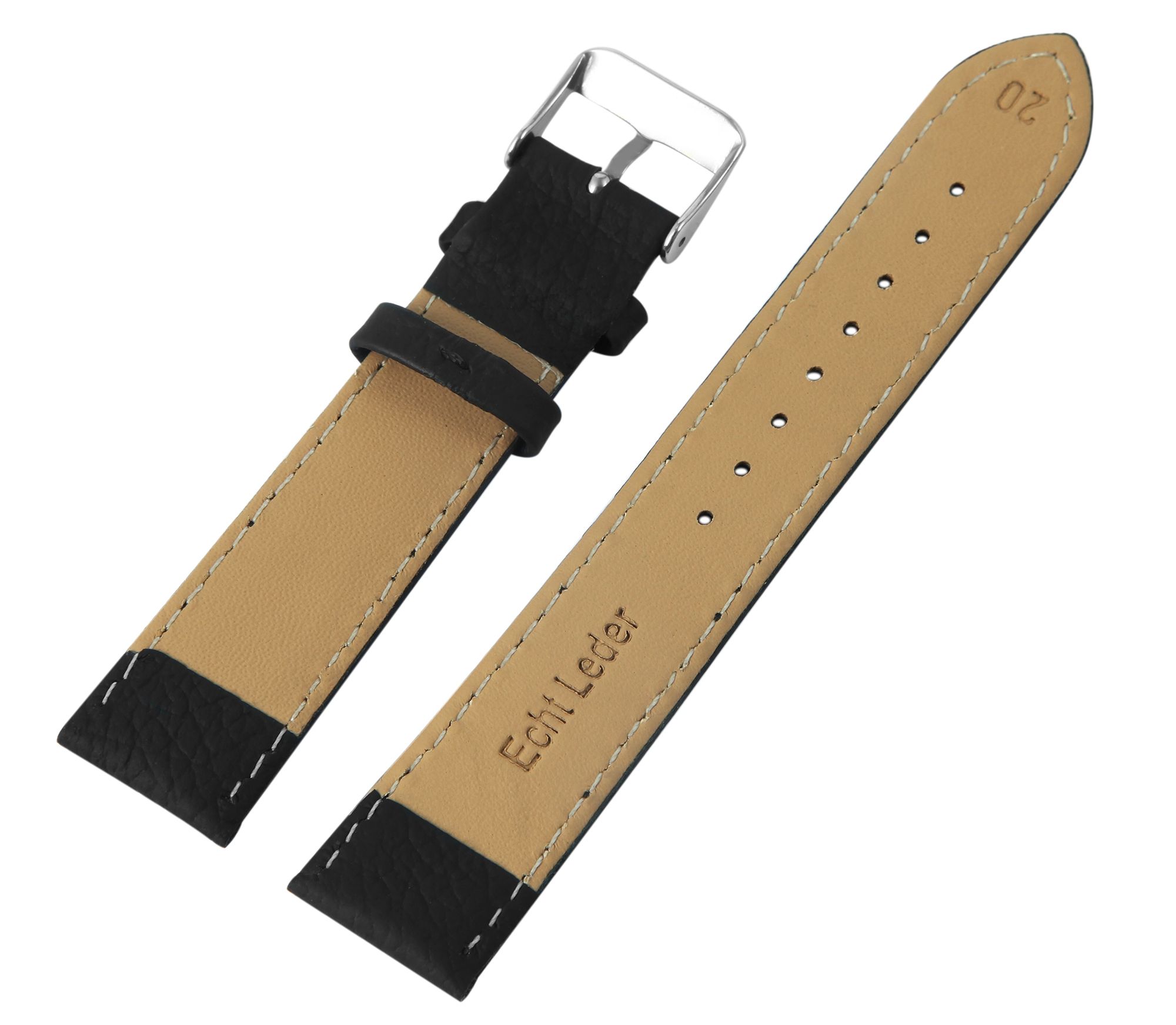 Echtleder-Uhrenarmband, schwarz, 22 mm
