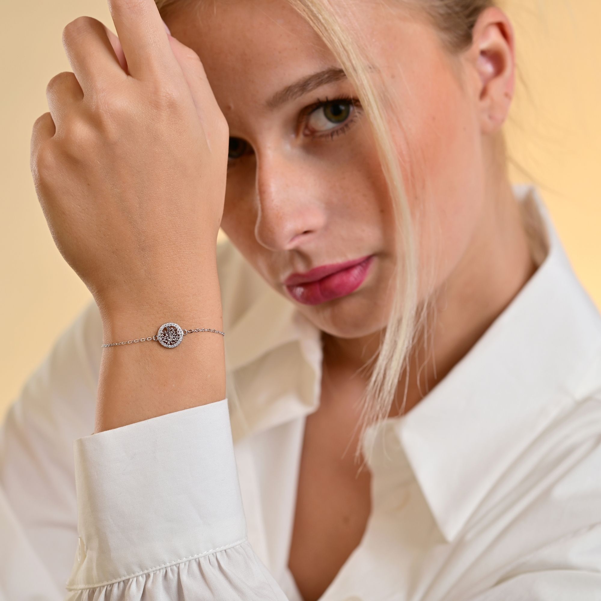 925/- Echt Silber Armband "Gordana", Zirkoniabesatz, Lebensbaum, rhodiniert