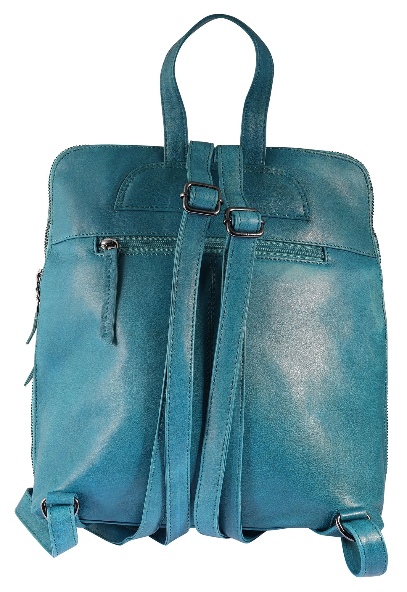 Leonardo Verrelli, Echtleder Rucksack/Tasche, Reißverschluss, verstellbare Riemen, blau