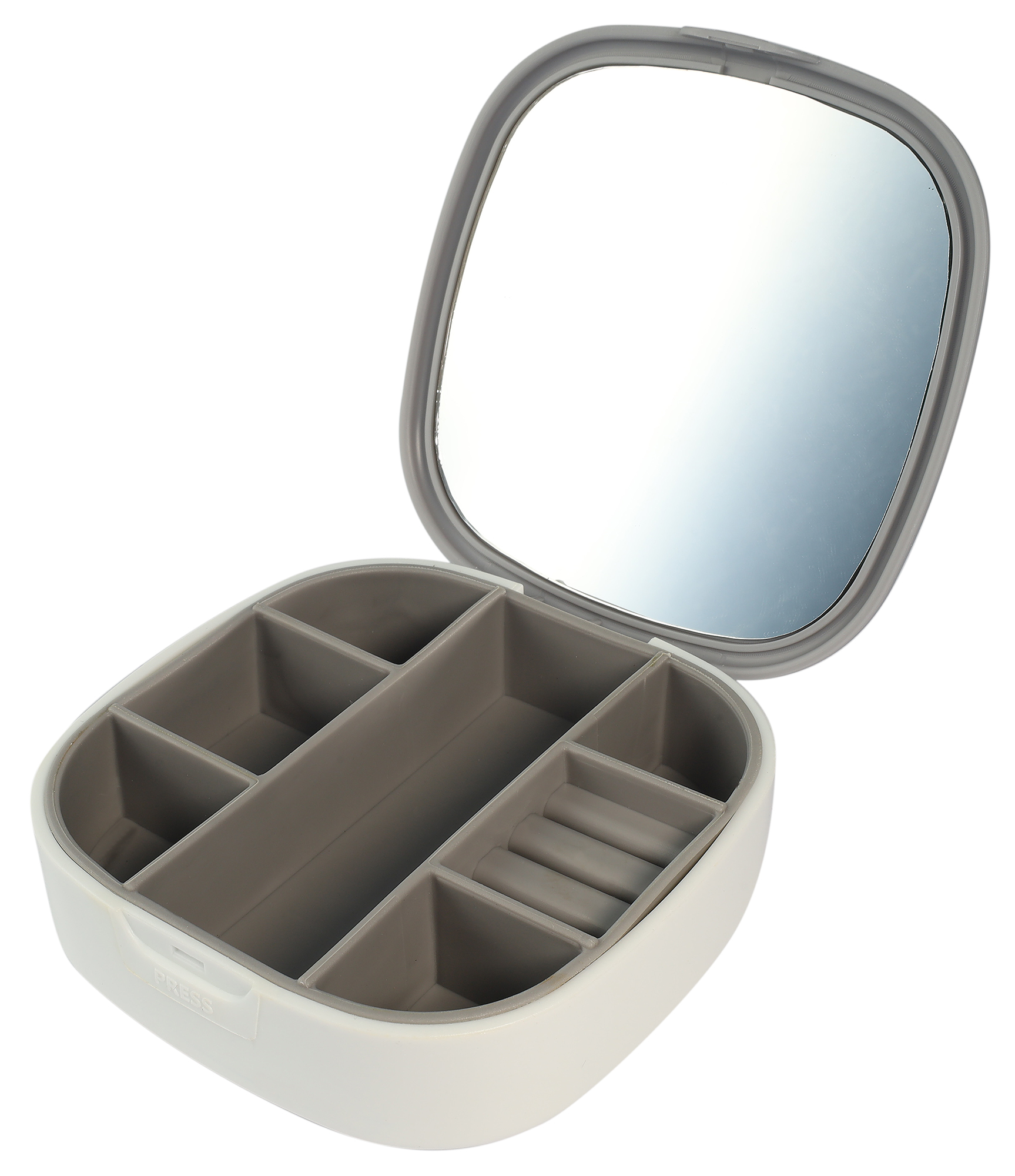 kleine Schmuckbox (Schmuck Travel Box) mit Spiegel 10 x 10 cm, weiß/ grau