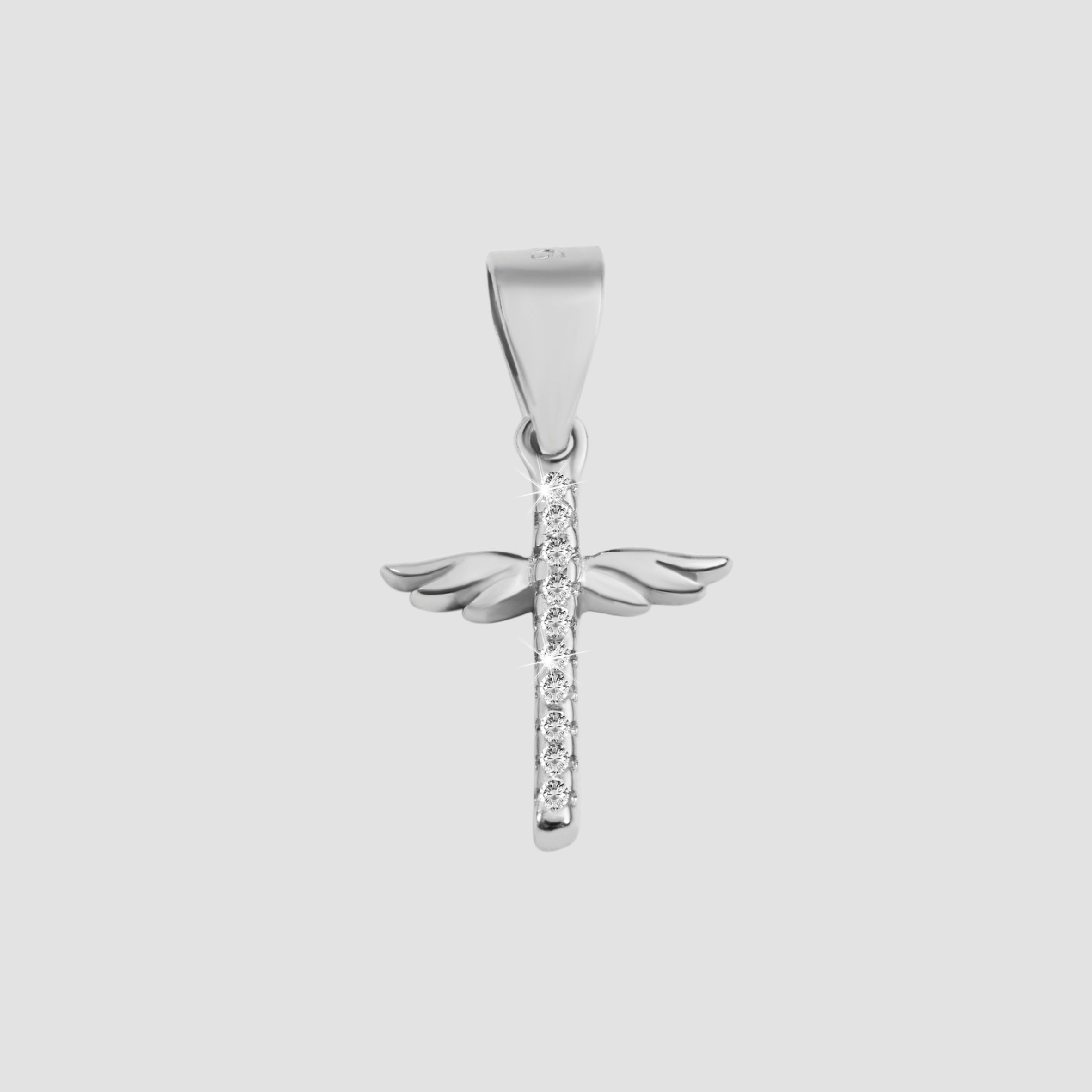 "Edith", 925/- Echtsilber Anhänger, Kreuz mit Flügeln, Zirkoniabesatz, rhodiniert