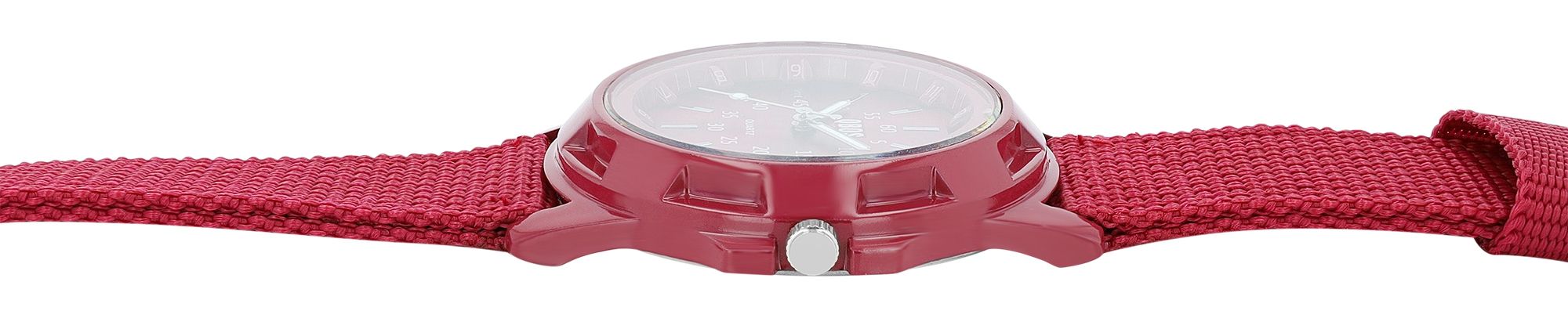 QBOS Herrenuhr mit Textilarmband, dunkelrot