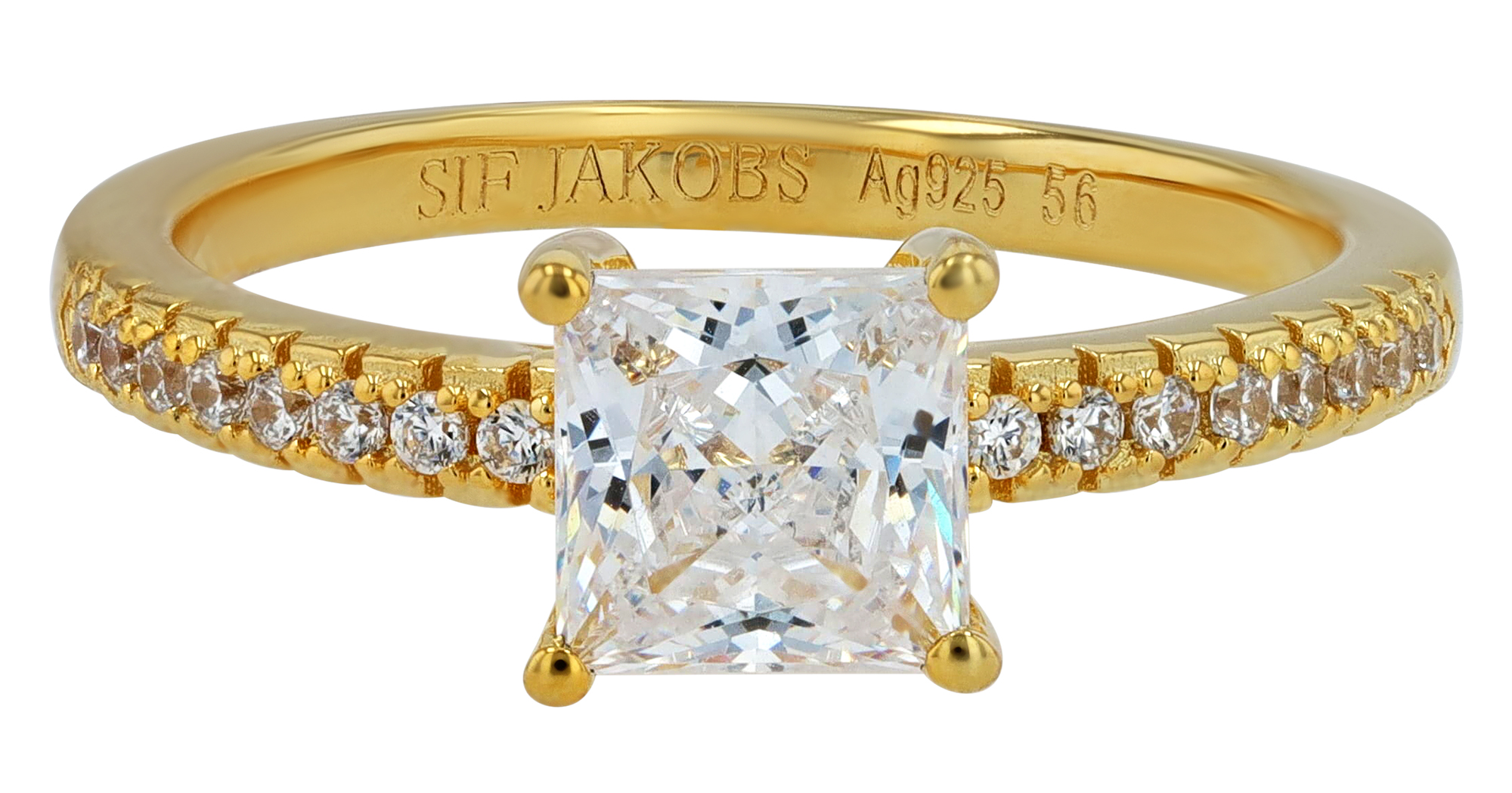 Sif Jakobs Jewellery 925/- Echt Silber Ring "Ellera Quadratto", Gr 58, Zirkonia (weiß), vergoldet