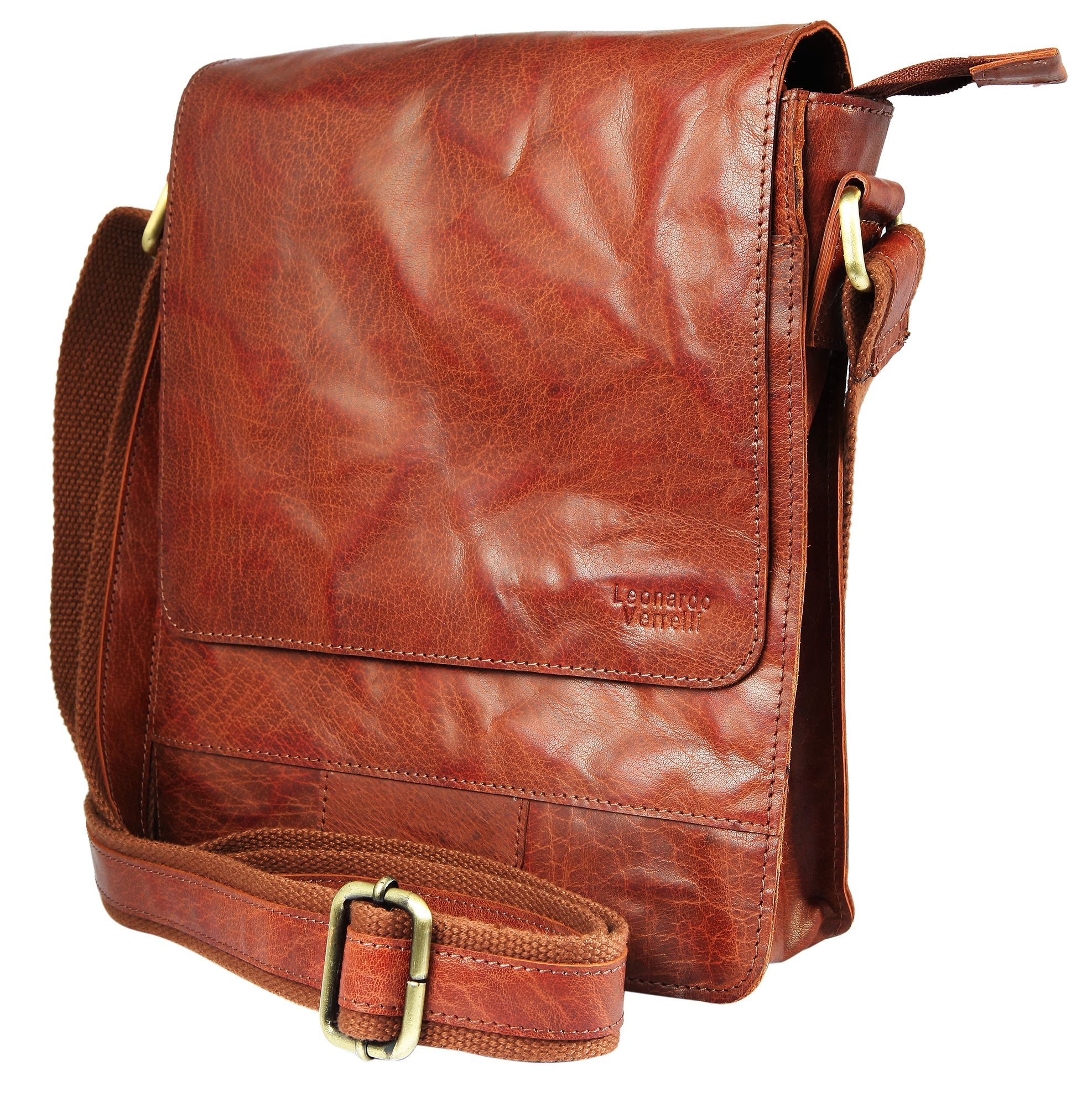 Leonardo Verrelli, Echtleder (Vintage-Leder im Washed-Look), cognac