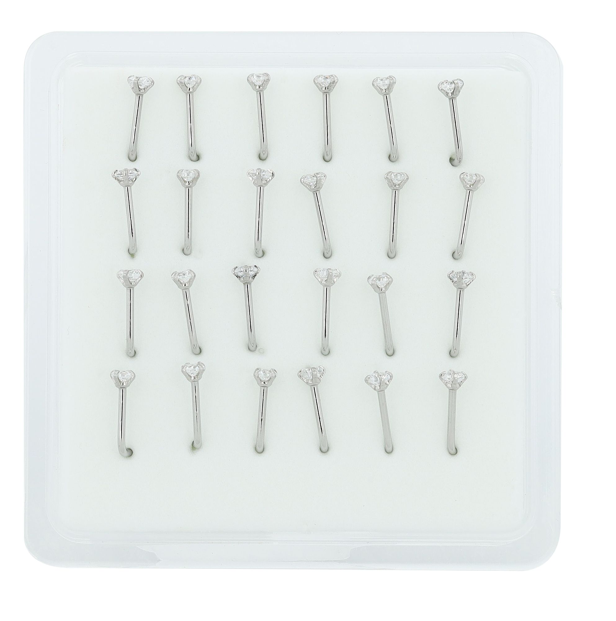 "Lulsia" Edelstahl Nasen Piercings, 24 Stück, Stabstärke 0,8 mm / Stablänge 7 mm / Ø 2,5 mm