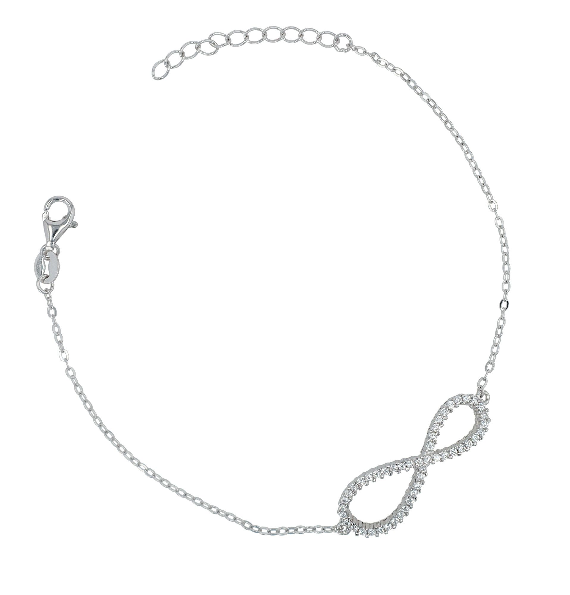 925/- Echt Silber Armband mit asymmetrischen Infinity-Symbol, rhodiniert, 17+3 cm