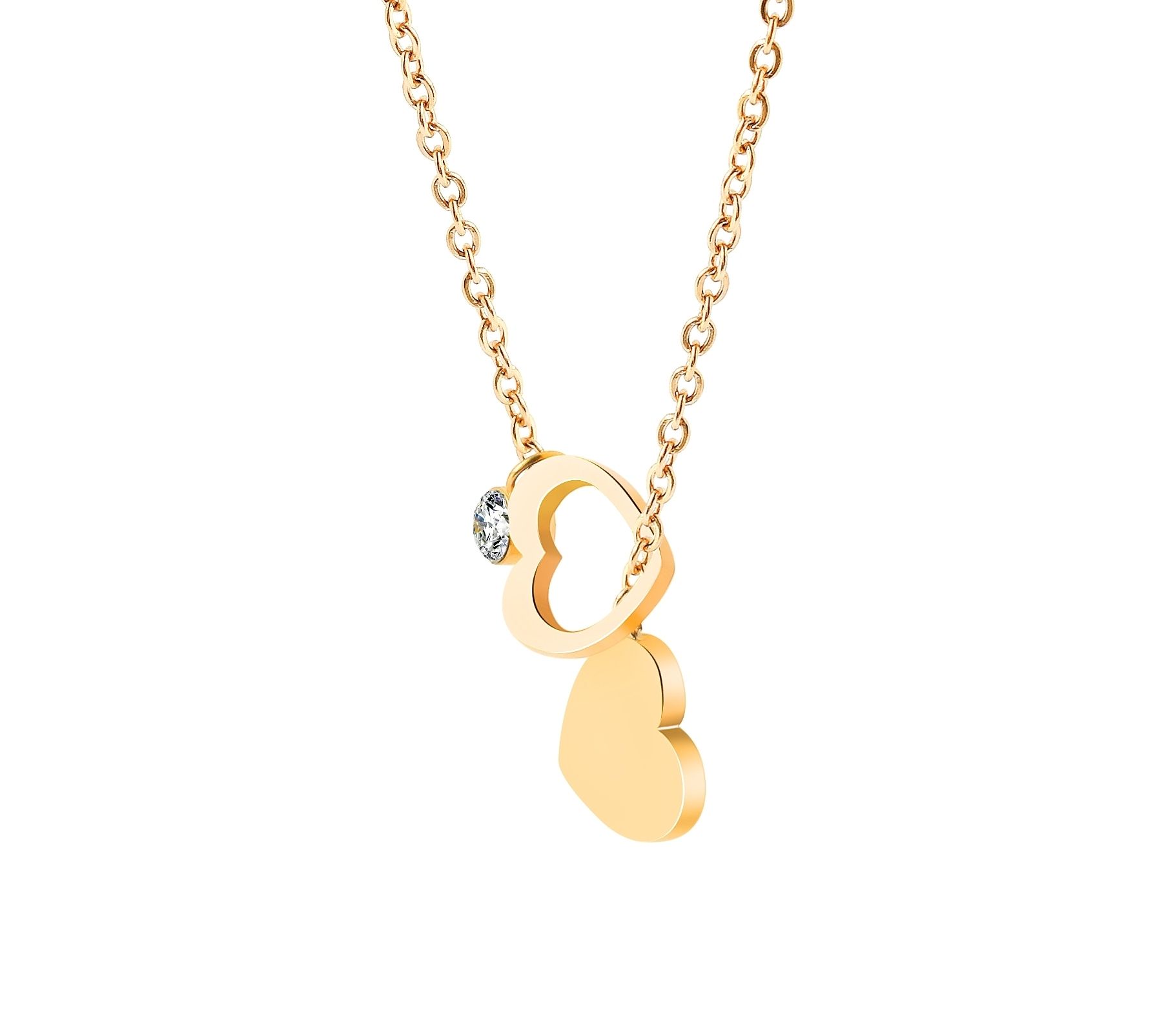 "Priscella" Edelstahl Kette mit Anhänger, Herz/ Similistein, goldfarben