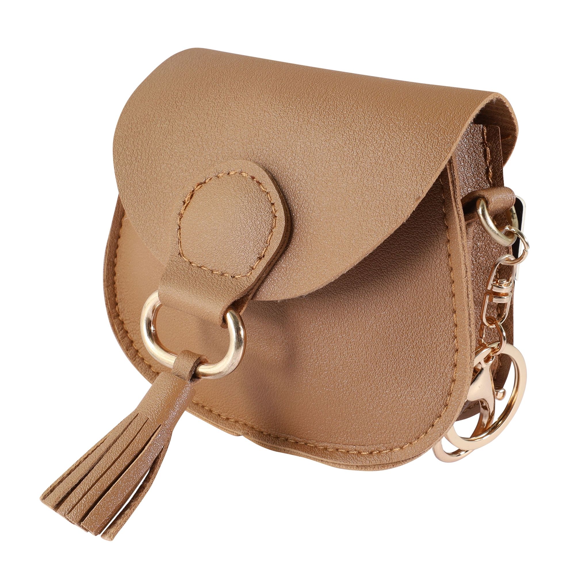 Mini-Tasche mit Karabinerhaken, Lederimitat, braun