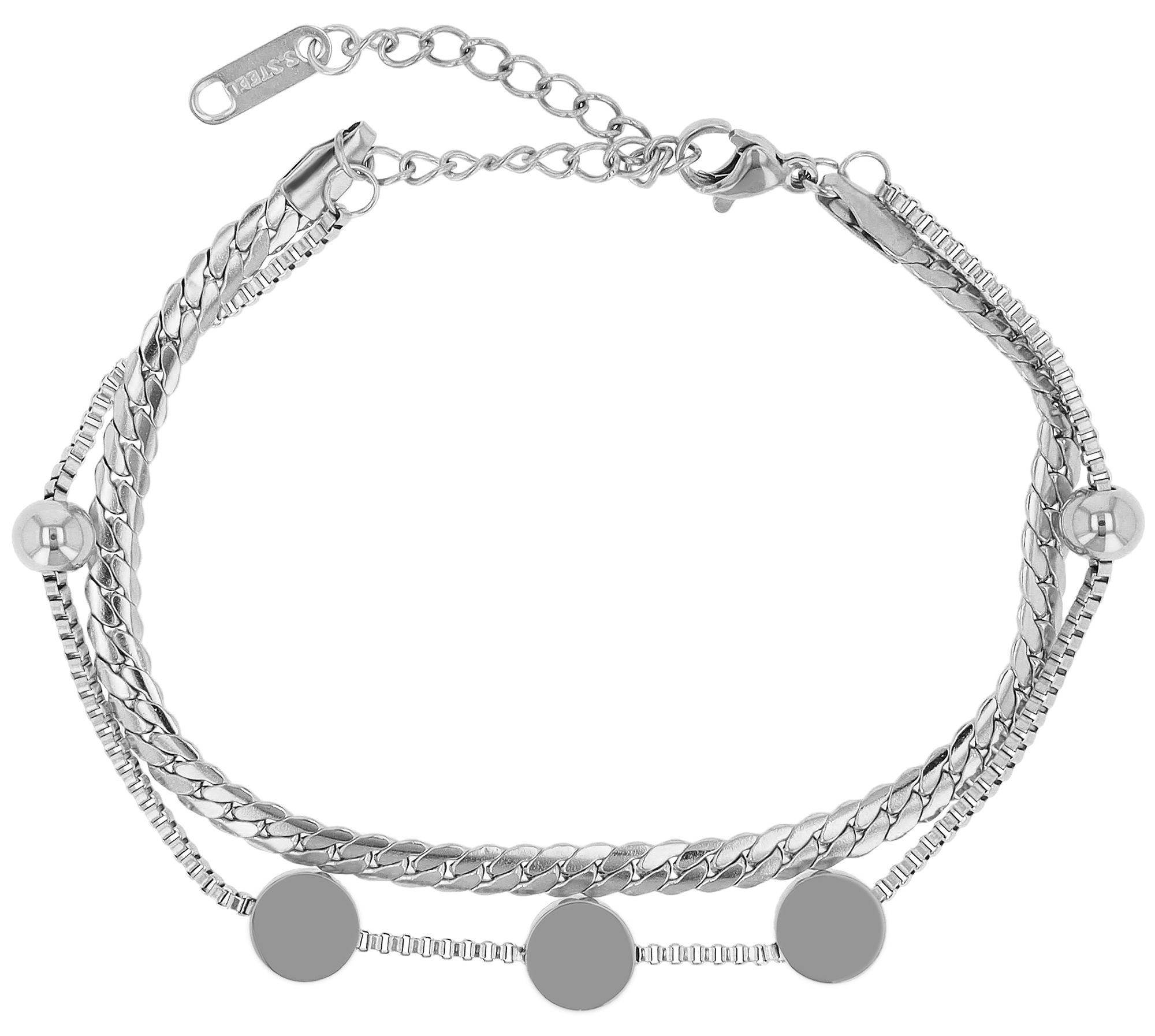 "Perita", Akzent Armband, Edelstahl, zweireihig, Anhänger, silberfarben, 18+3 cm