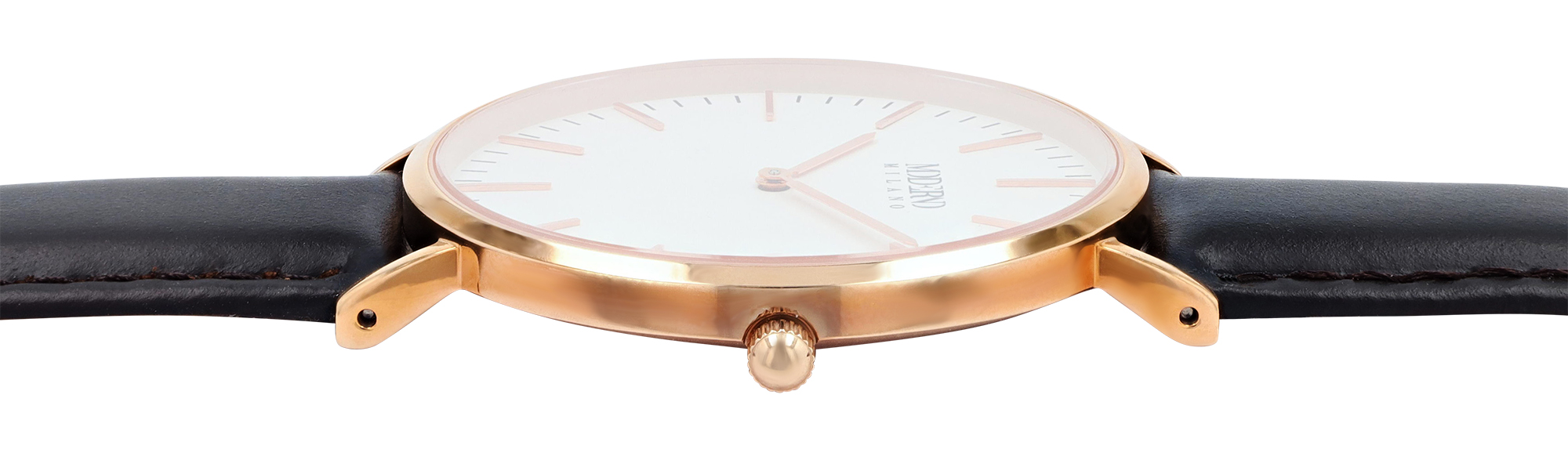 Moderno Milano Edelstahl Herrennuhr Ø 41 mm, Echtlederband, Saphirglas, dunkelbraun/ rosegoldfarben
