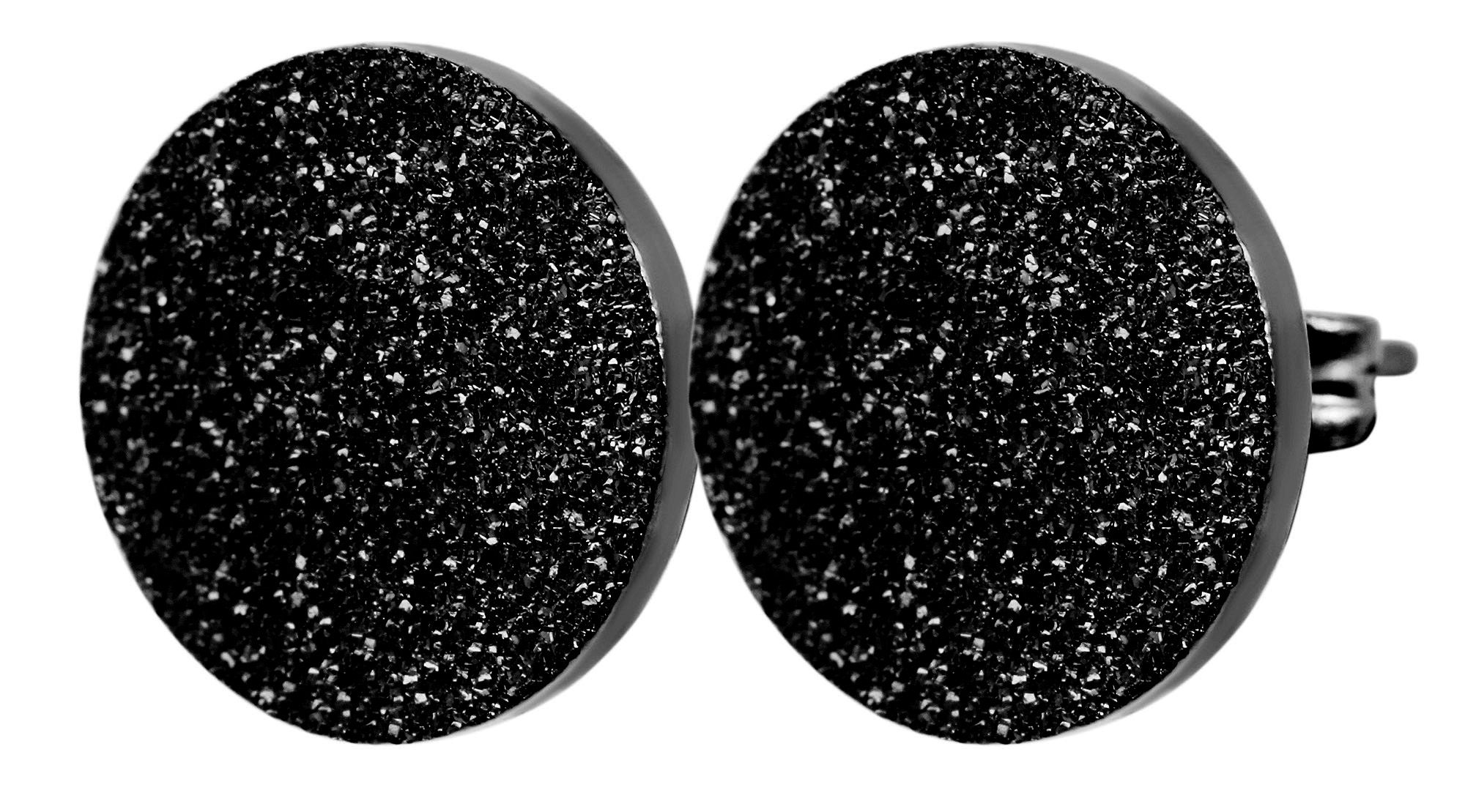 "Cameron", Edelstahl Ohrstecker - Plättchen Ø 10 mm, sandgestrahlt schwarz