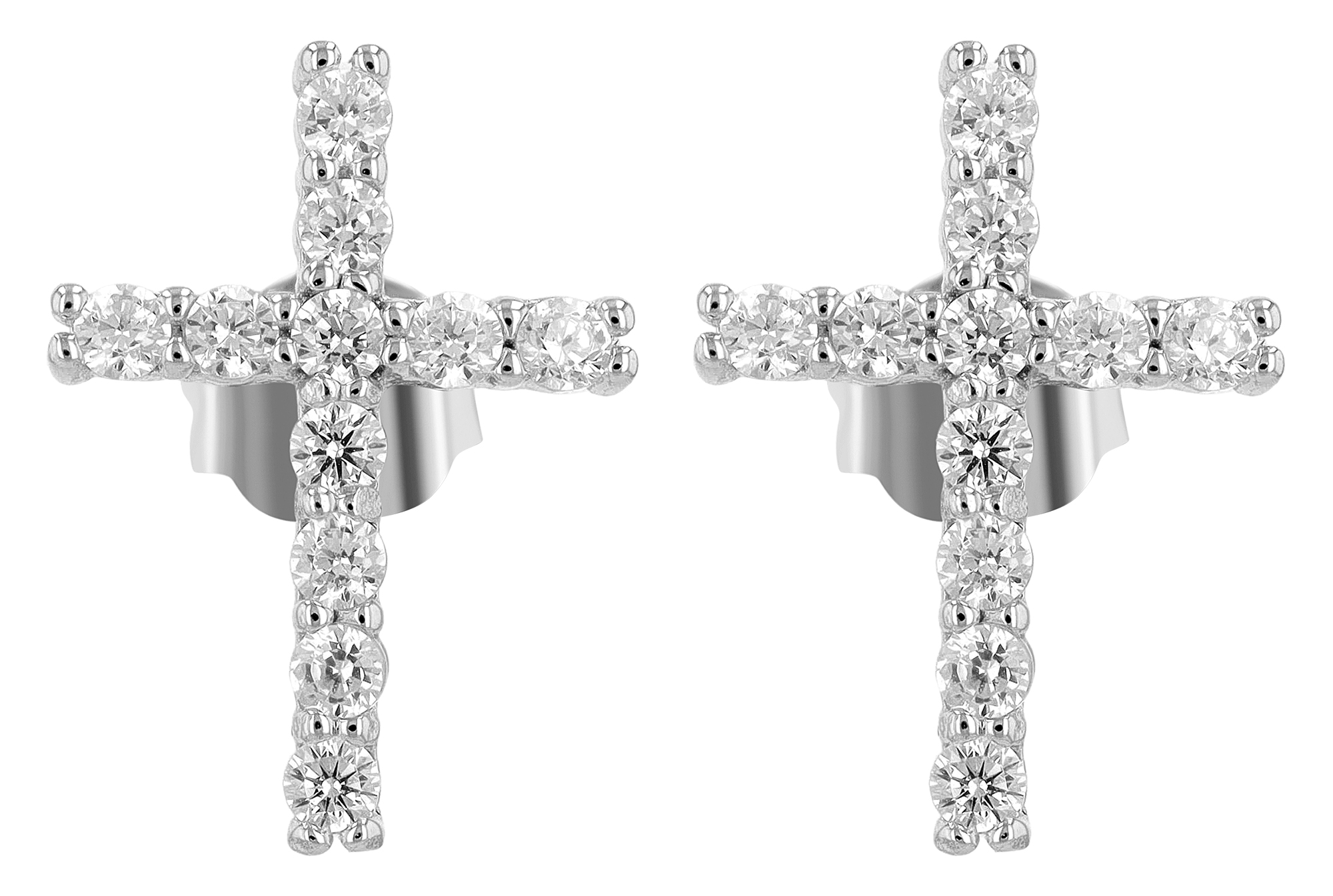 "Lissy" 925/- Echt Silber Ohrstecker, Kreuz, silberfarben rhodiniert