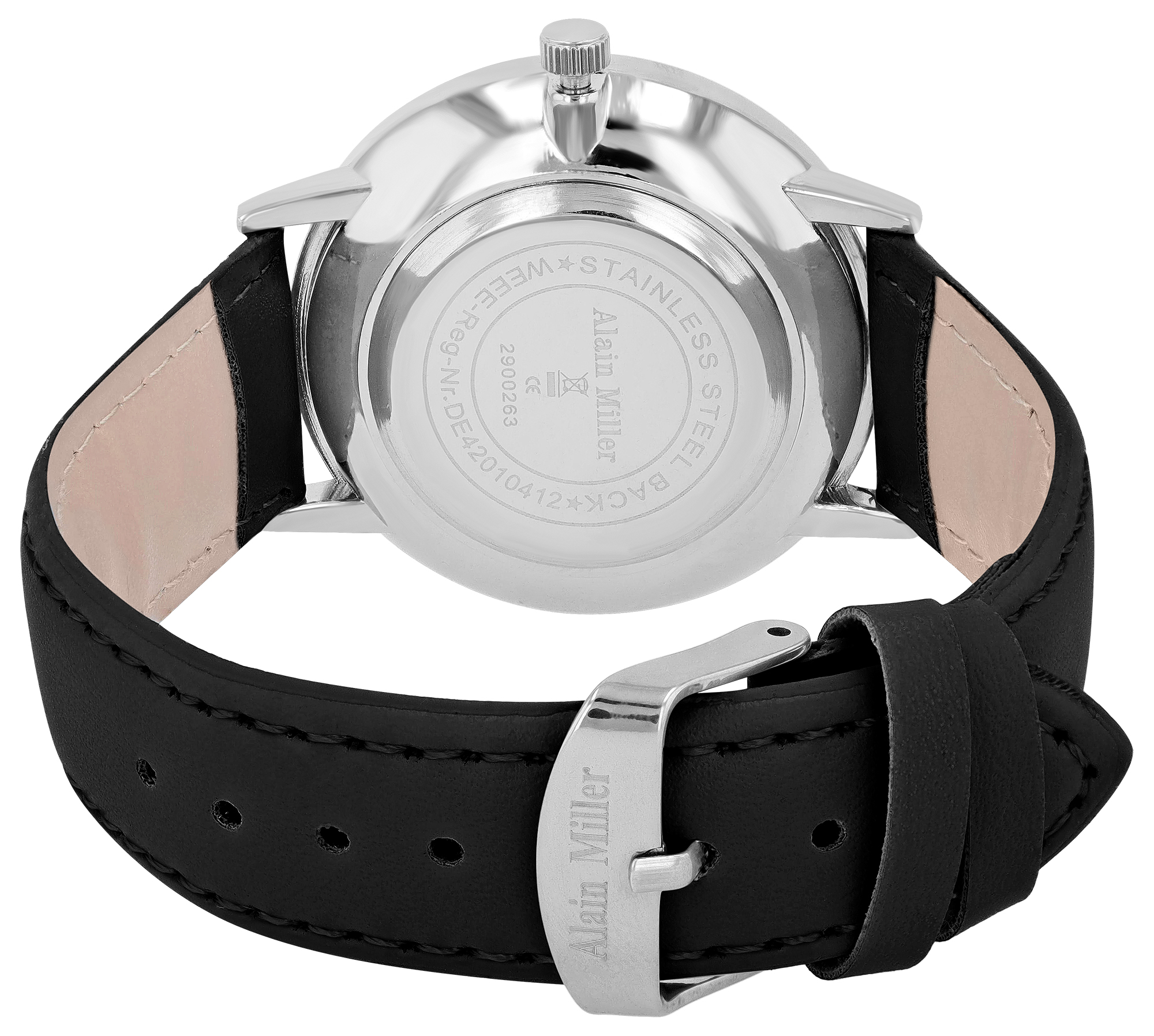 Alain Miller Herrenuhr mit Lederimitatband, Ø 40 mm, schwarz/ weiß