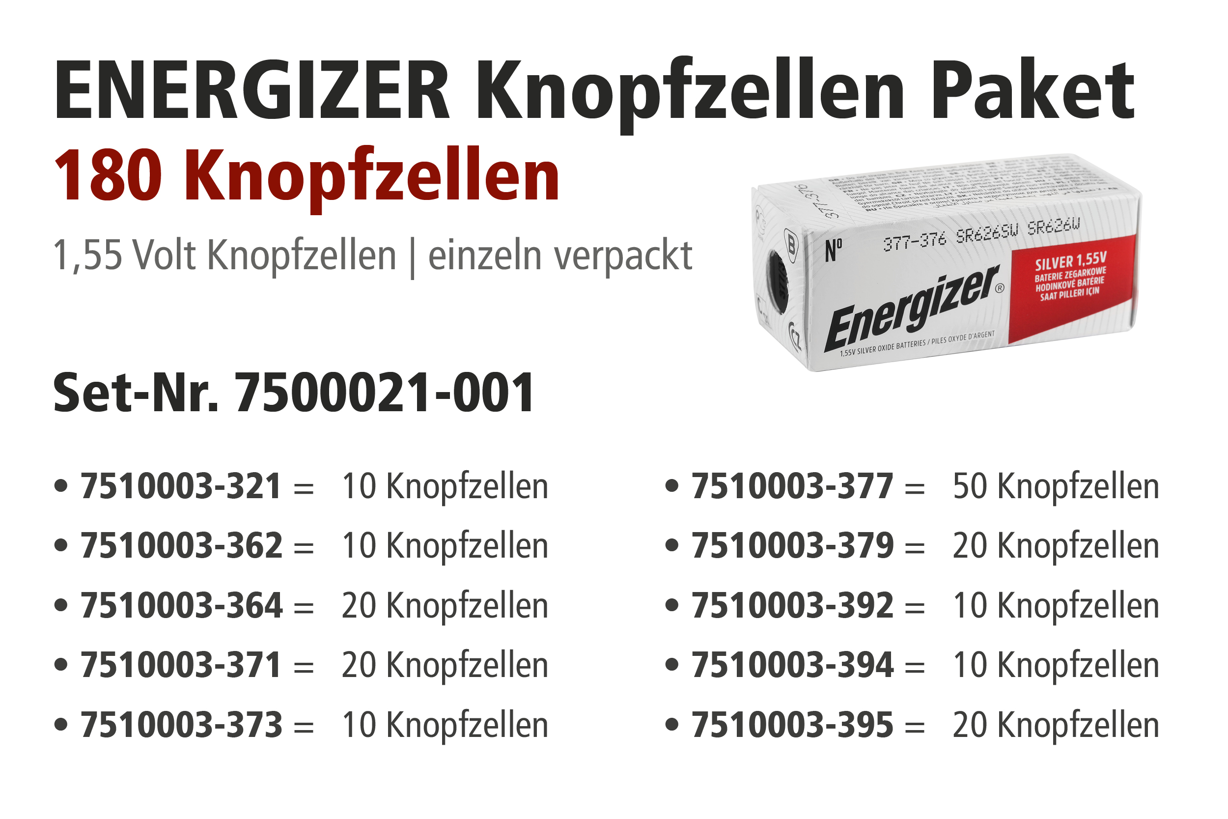 Energizer Aktionspaket mit Knopfzellen im Display, 321er - 399er