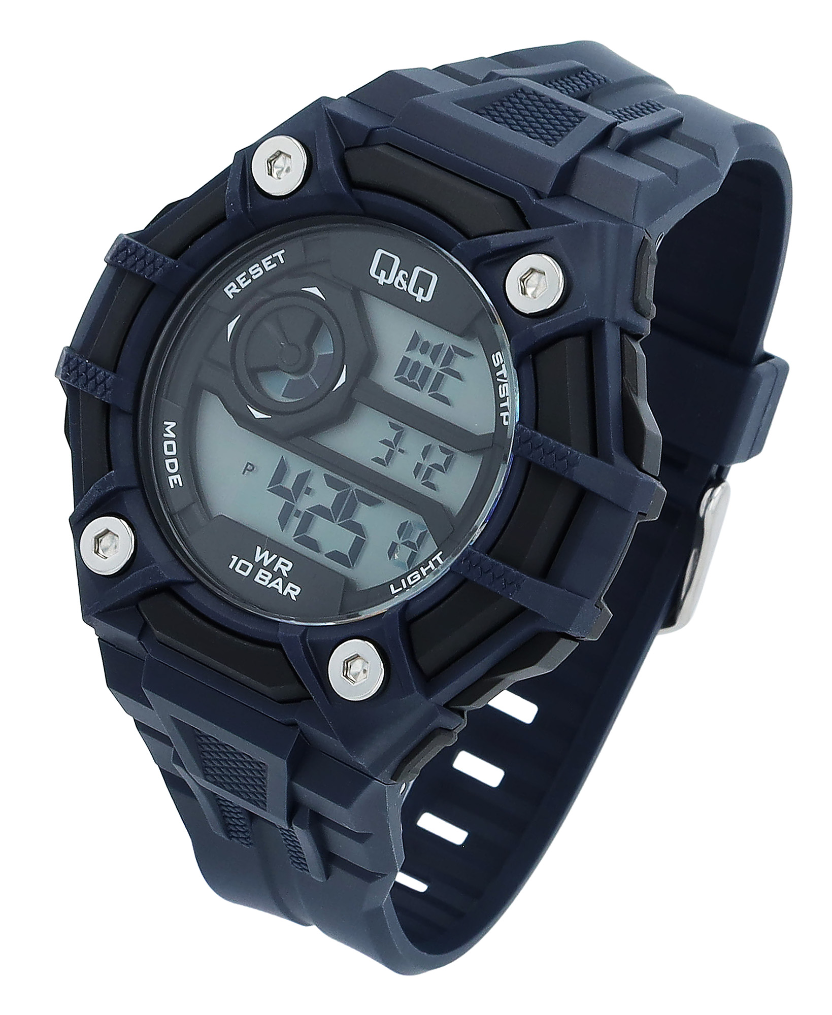 Q&Q Herren Digitaluhr, Silikonarmband, multifunktion, blau/schwarz