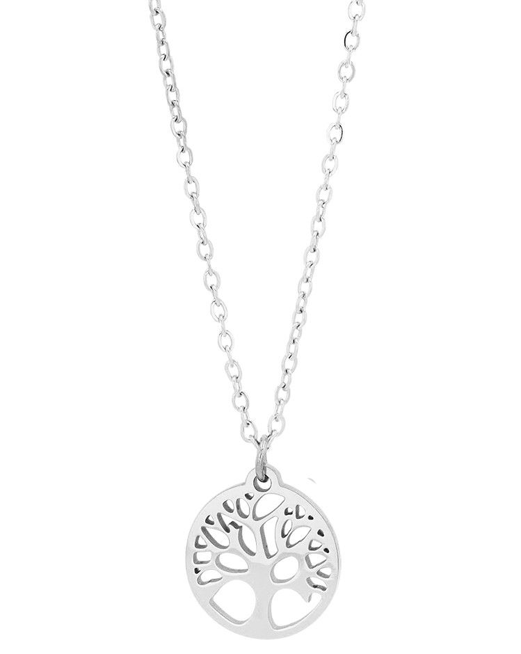 "Junia" Edelstahl Kette mit Anhänger - Lebensbaum, 43 + 5 cm, silberfarben