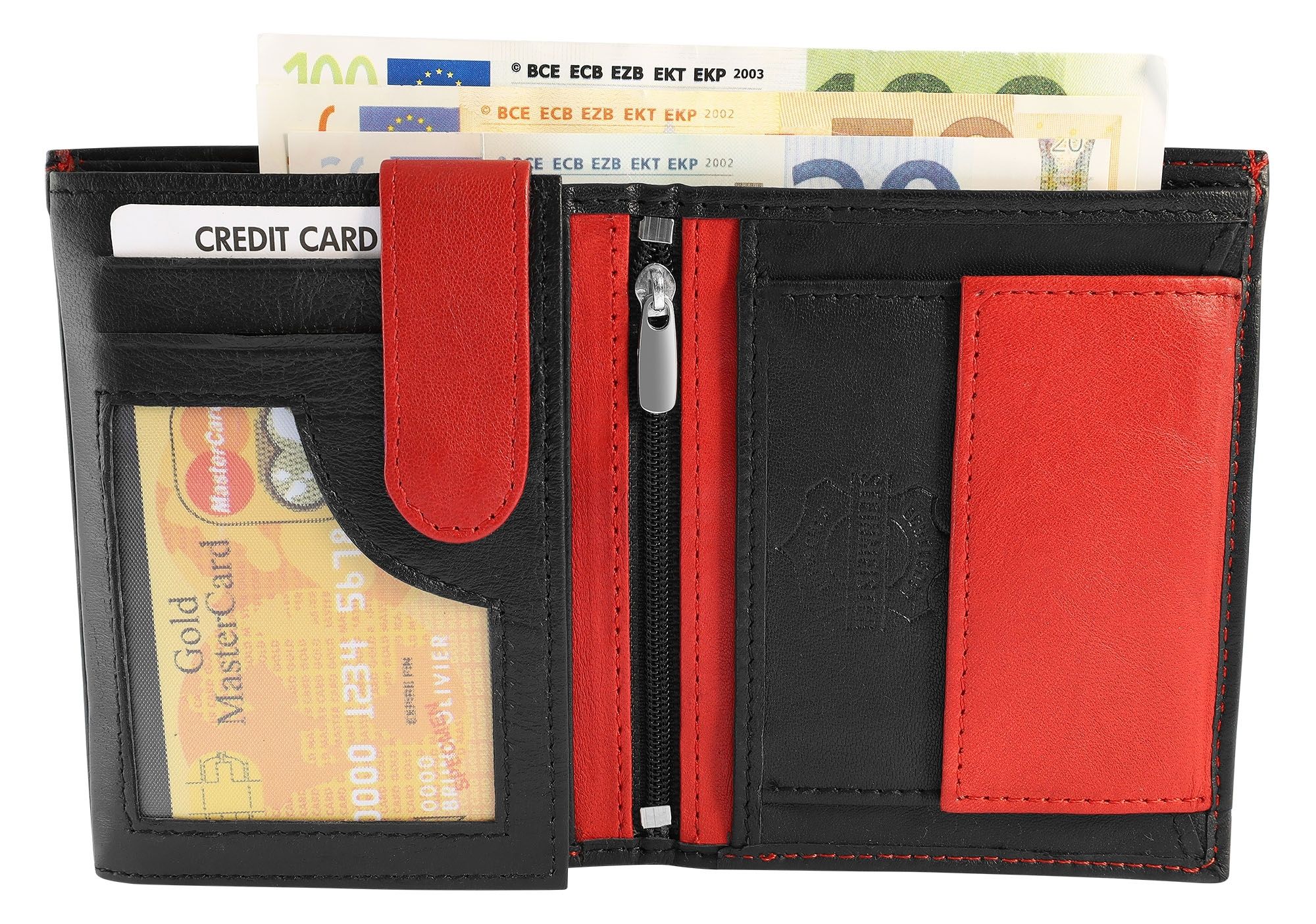 Steinmeister Geldbörse aus Echtleder, Hochformat, schwarz/rot