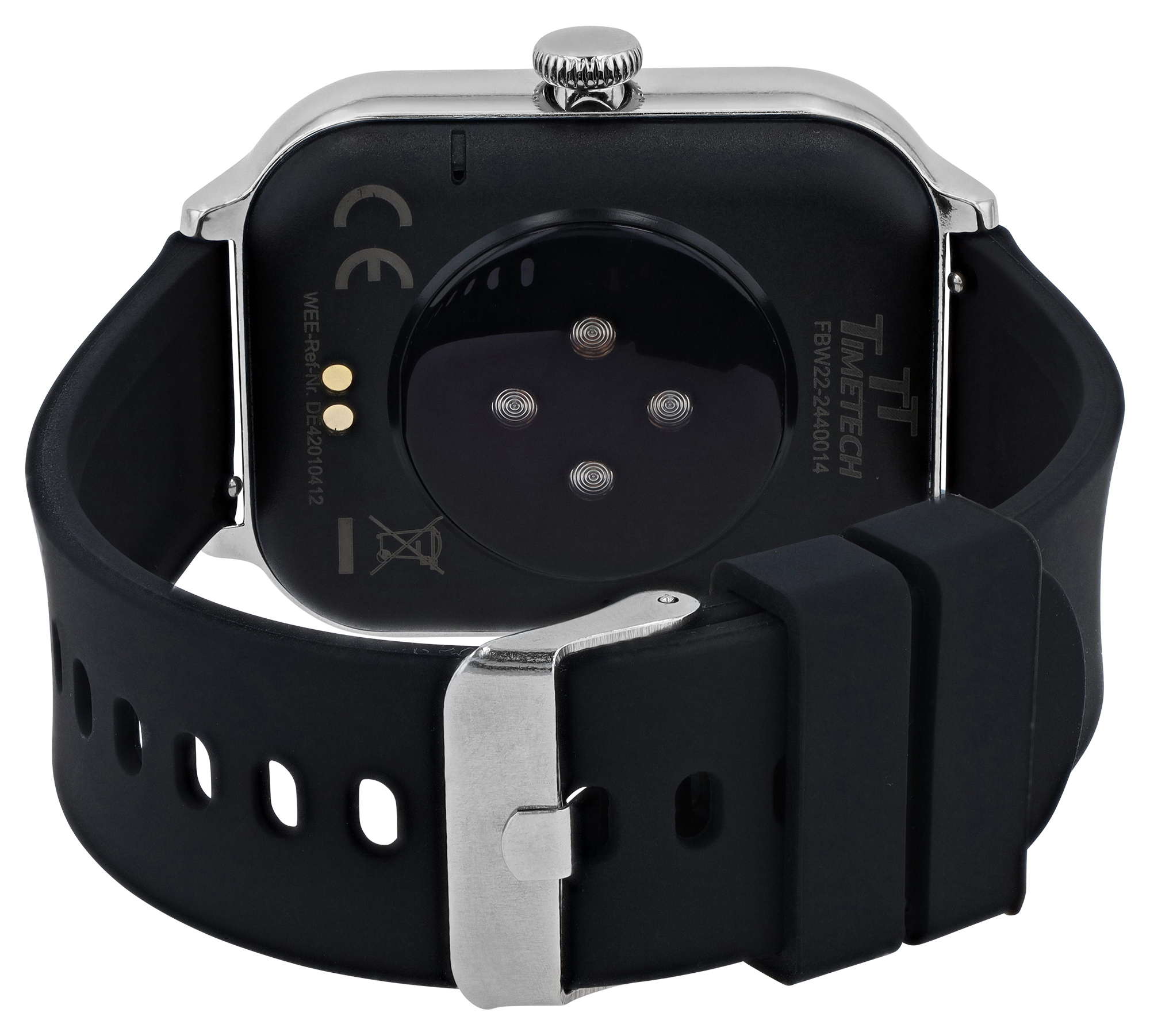TimeTech Smartwatch mit Silikonband. 1,78-Zoll Display, schwarz/ silberfarben