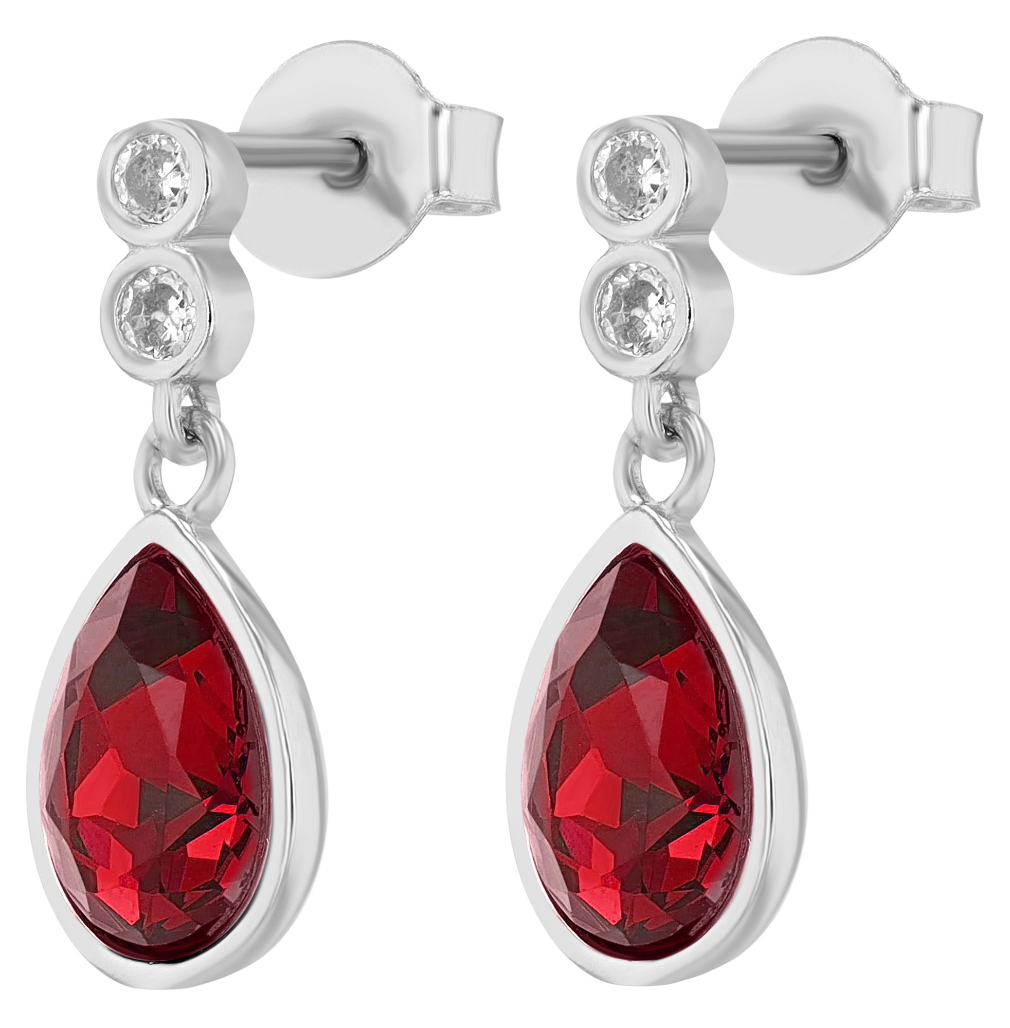 "Carli" 925/- Echt Silber Ohrhänger, roter Zirkonia, rhodiniert