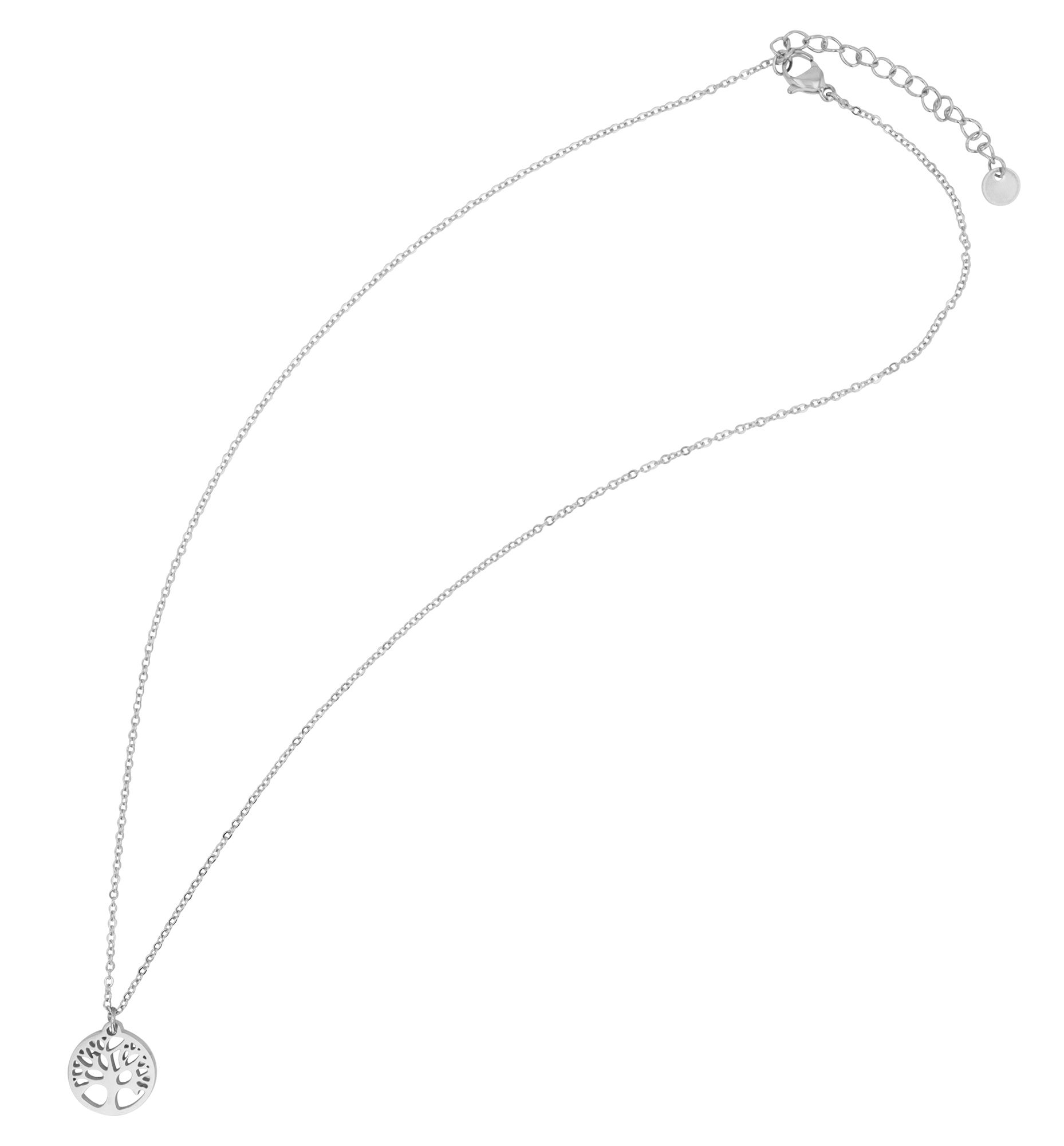 "Junia" Edelstahl Kette mit Anhänger - Lebensbaum, 43 + 5 cm, silberfarben