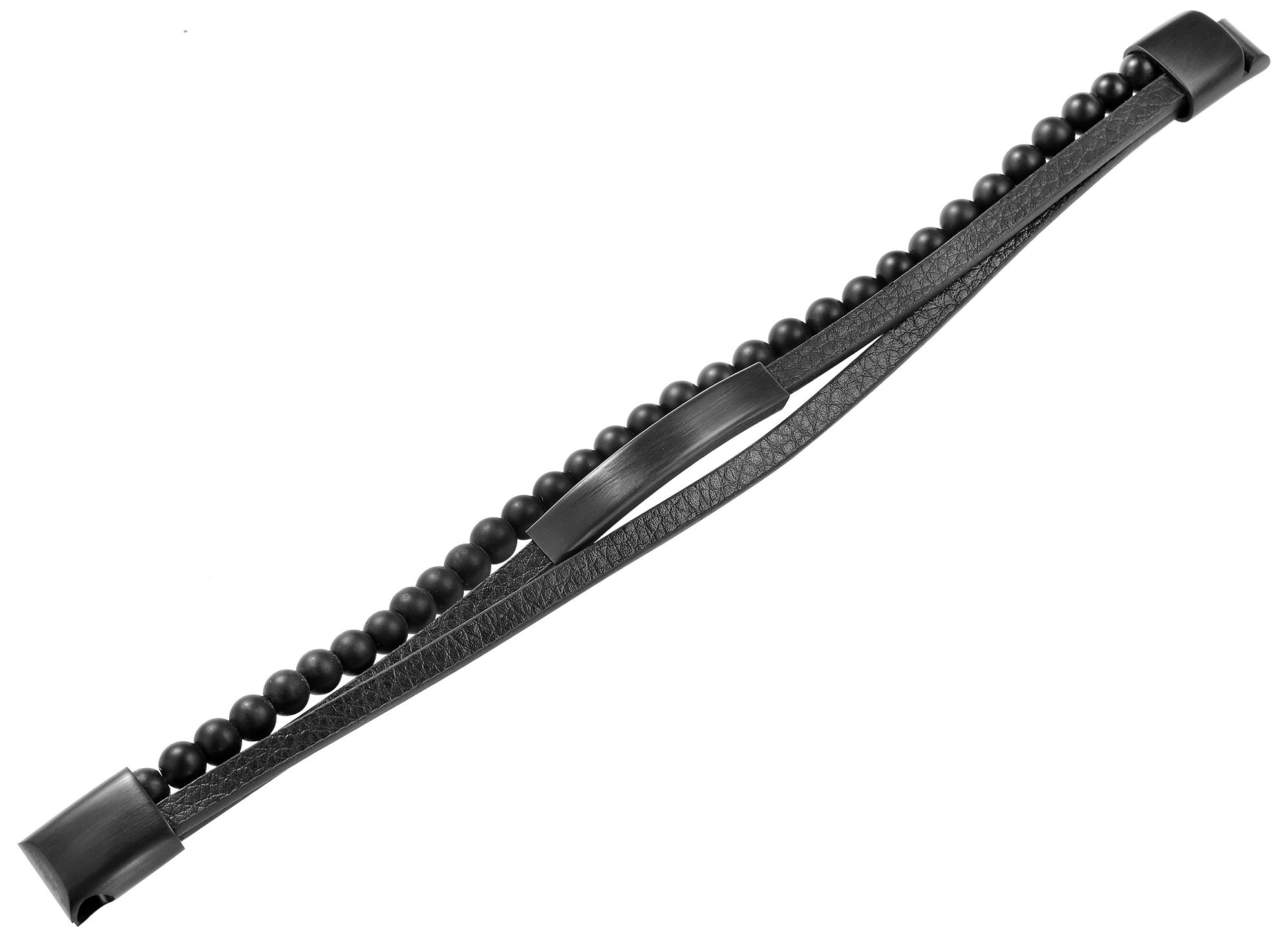 "Jaimy" Armband, Gravurplatte, Lederimitat/ Edelstahl/ Onyx, schwarz, 21 cm