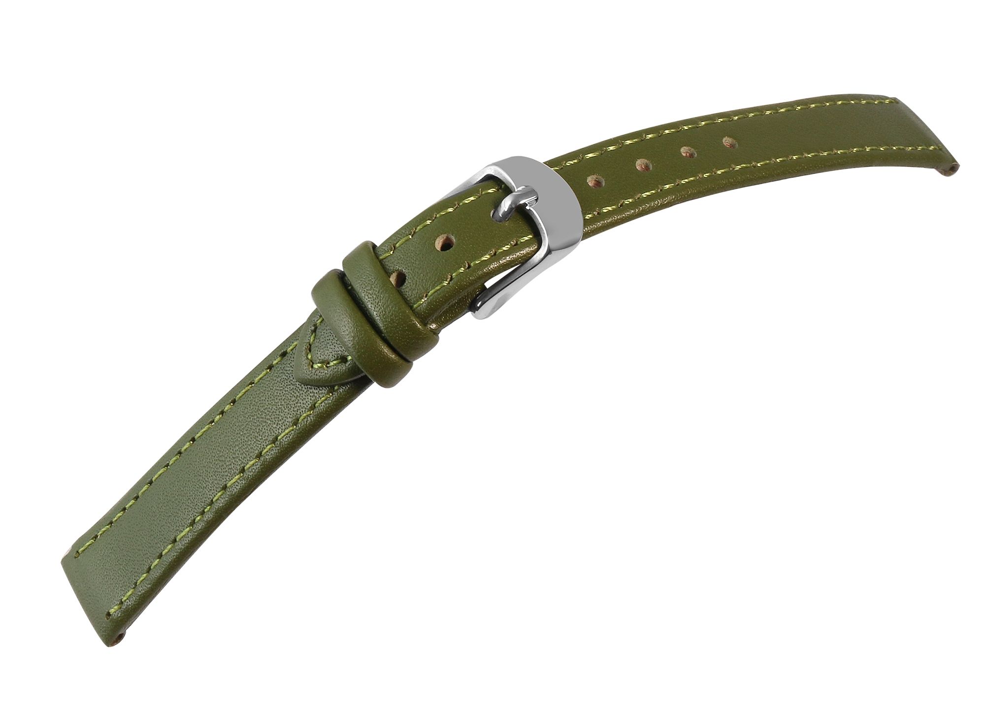 Uhrenarmband aus Echtleder, genäht, dunkelgrün, 16 mm