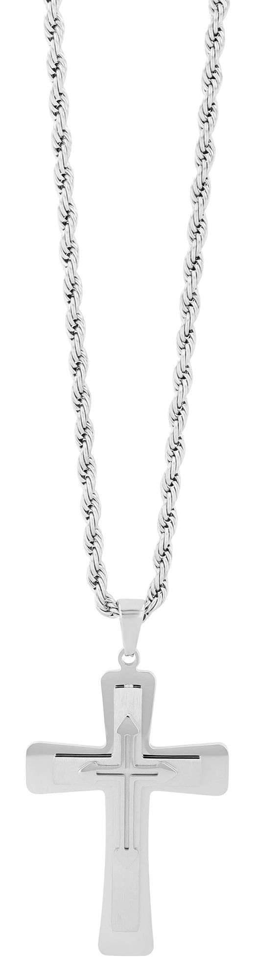 "Bennet", Edelstahl Kette mit Anhänger - Kreuz, silberfarbig