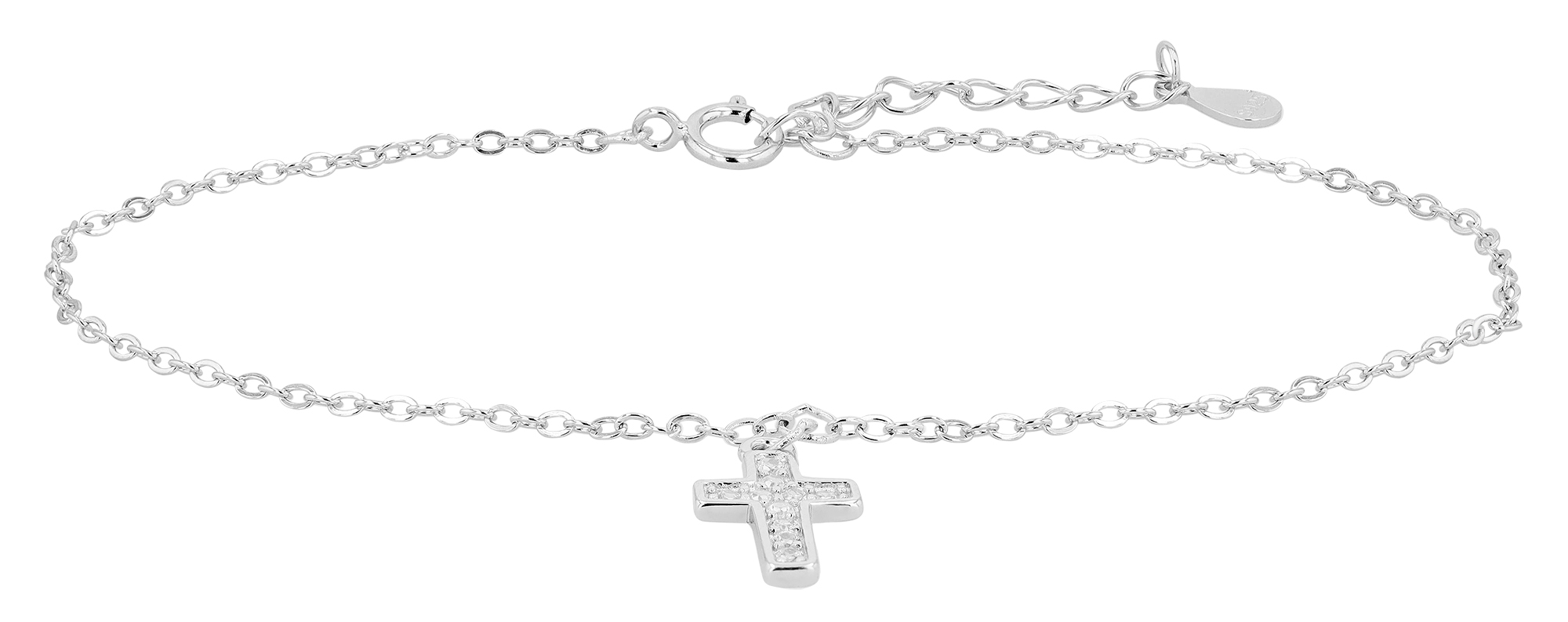"Fiony" 925/- Echt Silber Armband mit Anhänger - Kreuz, Zirkonia, rhodiniert