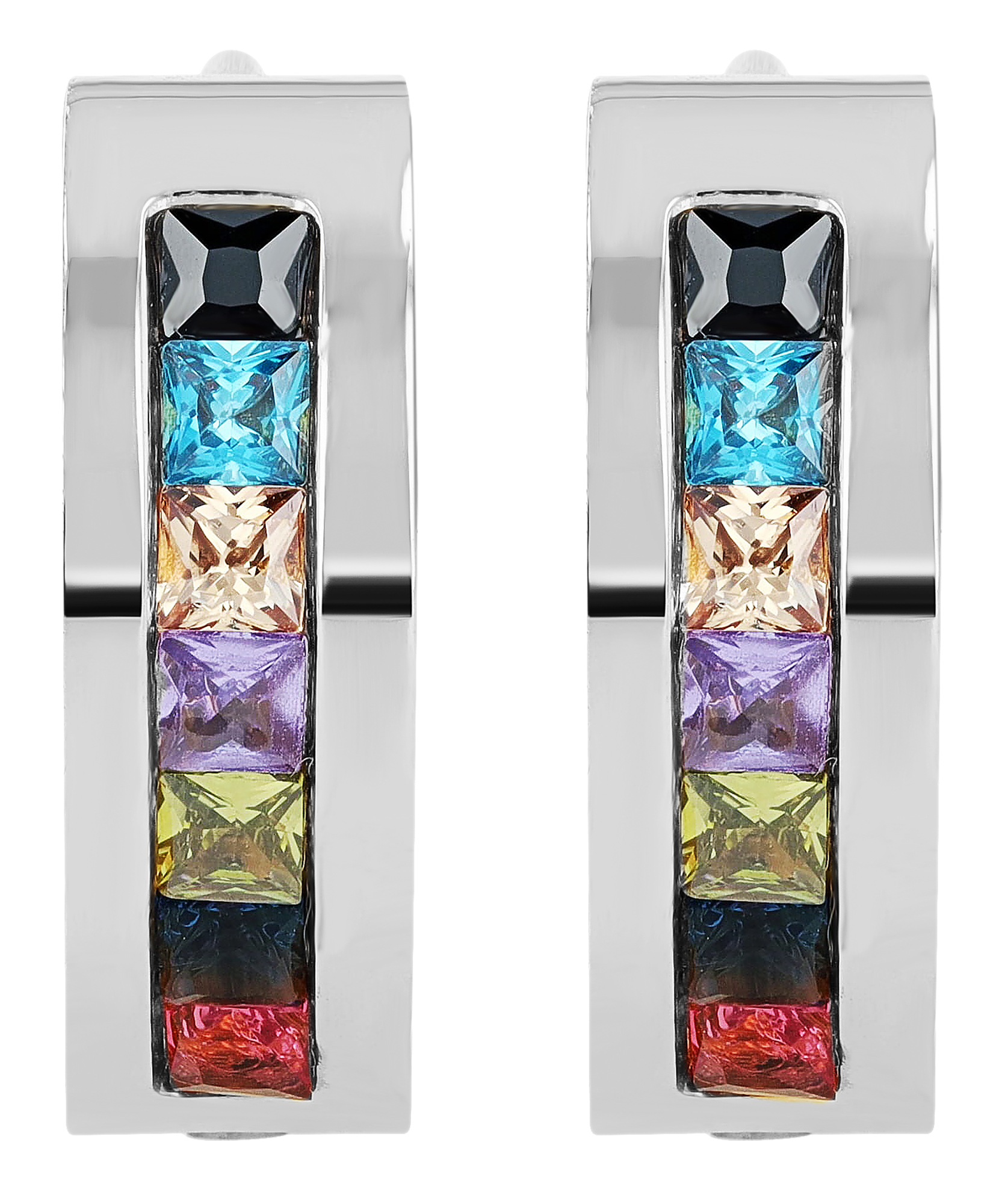 "Rosalyn" Edelstahl Klappcreole Ø 12 mm, bunte Similisteine, silberfarben