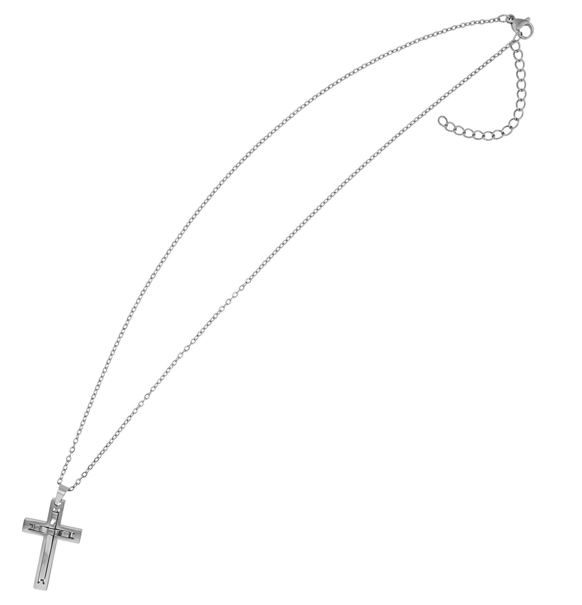 "Devin" Edelstahlkette (Ankerkette, 43 + 3 cm) mit Anhänger - Kreuz, silberfarben