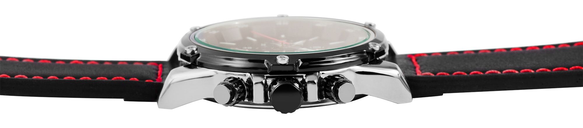 ELITE Herrenchronograph mit Echtlederband, schwarz/rot