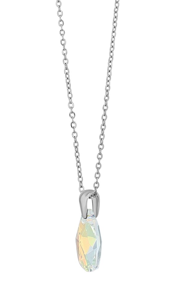 "Sheridan" Akzent Edelstahkette mit Swarowski, Tropfen, 42 + 5 cm, silberfarben/ crystal