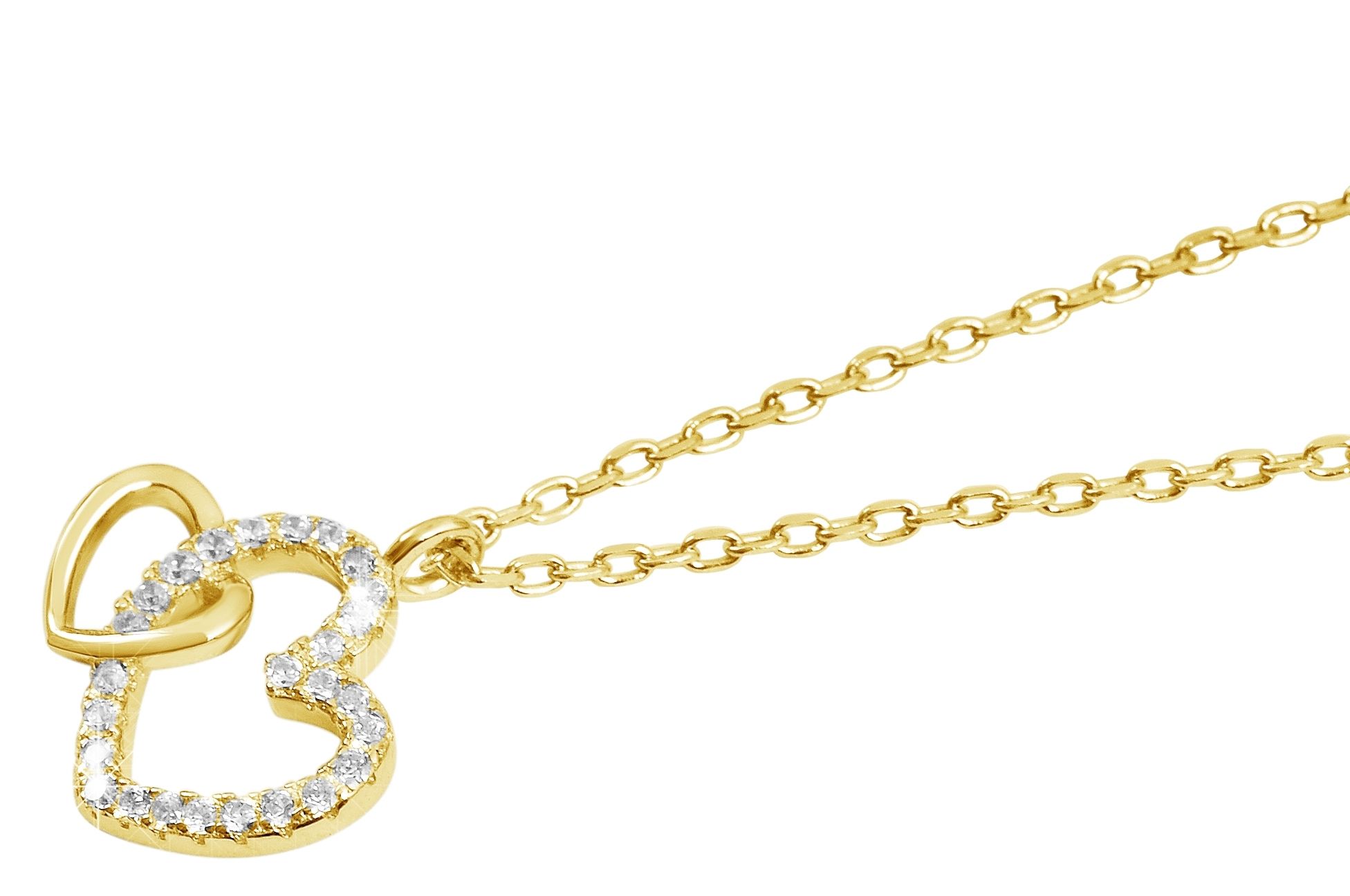"Mona" 925/- Echt Silber Halskette mit Anhänger - Herz mit Zirkonia, 42+3cm, vergoldet