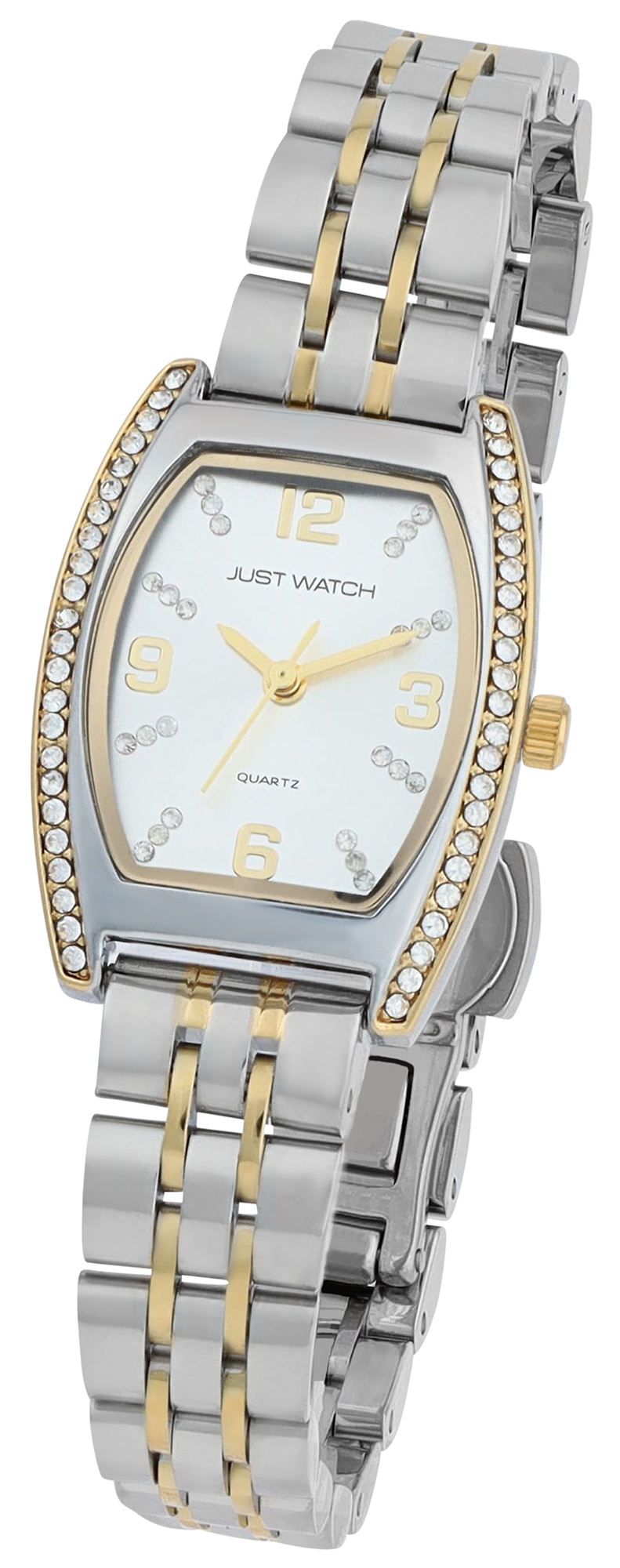 JUST WATCH Damenuhr "Akadia" mit Edelstahlband, Tonneau, Simili, bicolor/ silberfarben