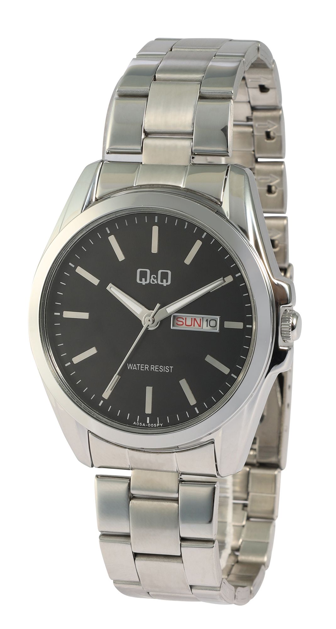 Q&Q Herrenuhr mit Edelstahlarmband, Ø 41 mm, silberfarben/ schwarz