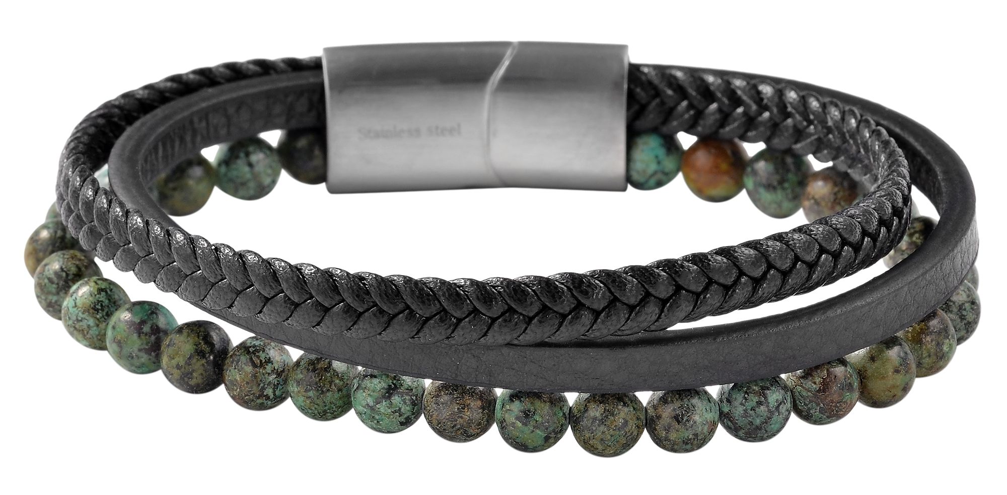 "Noor" Armband aus Lederimitation mit grünem Tigerauge, 23 cm