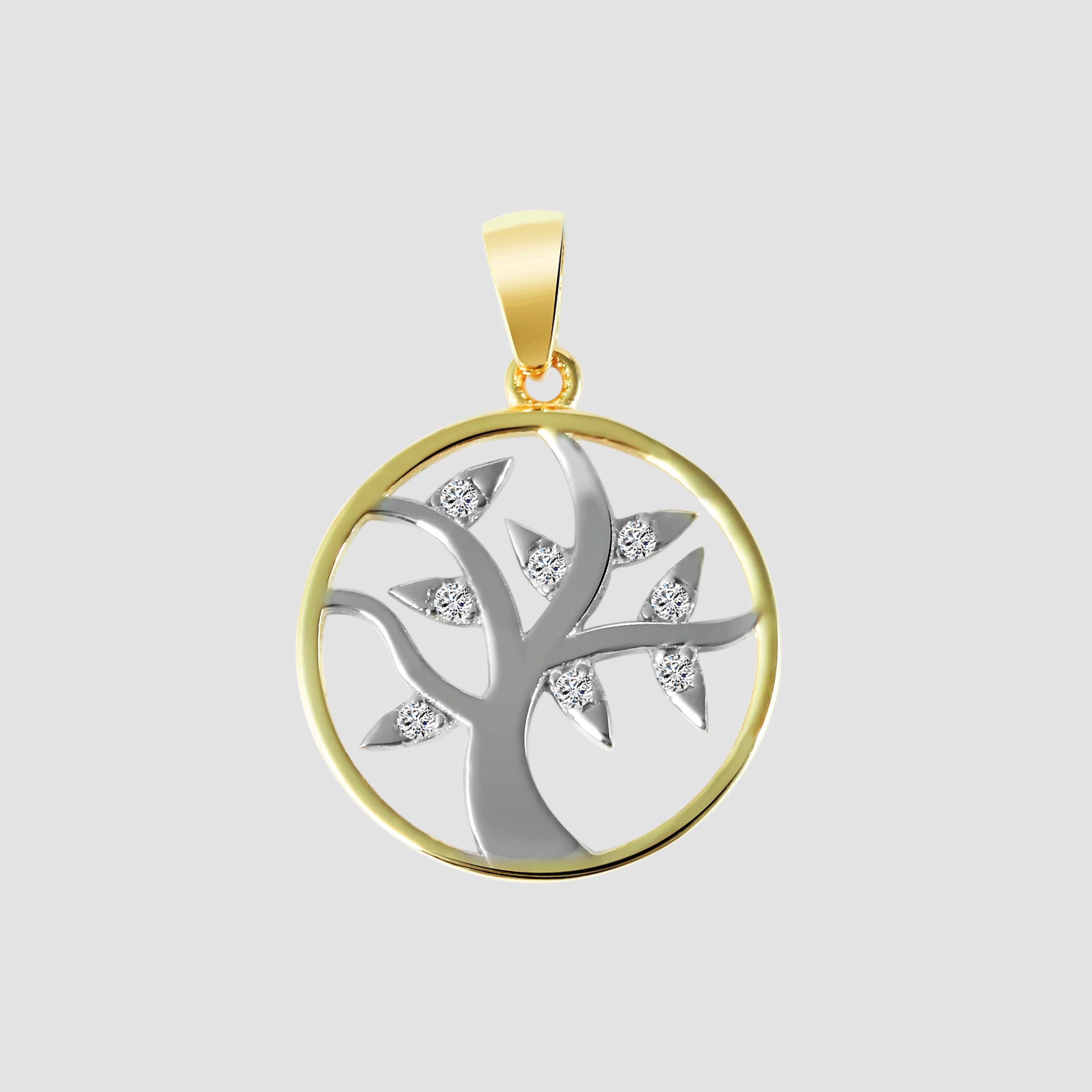 375/- Gold Anhänger "Coline" ohne Kette, Lebensbaum mit Zirkoniabesatz, 9 Karat, bicolor