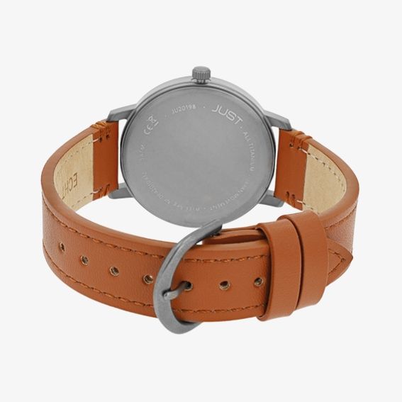 JUST "Fanis" Titan Herrenuhr mit Echtlederarmband, 5 ATM, braun
