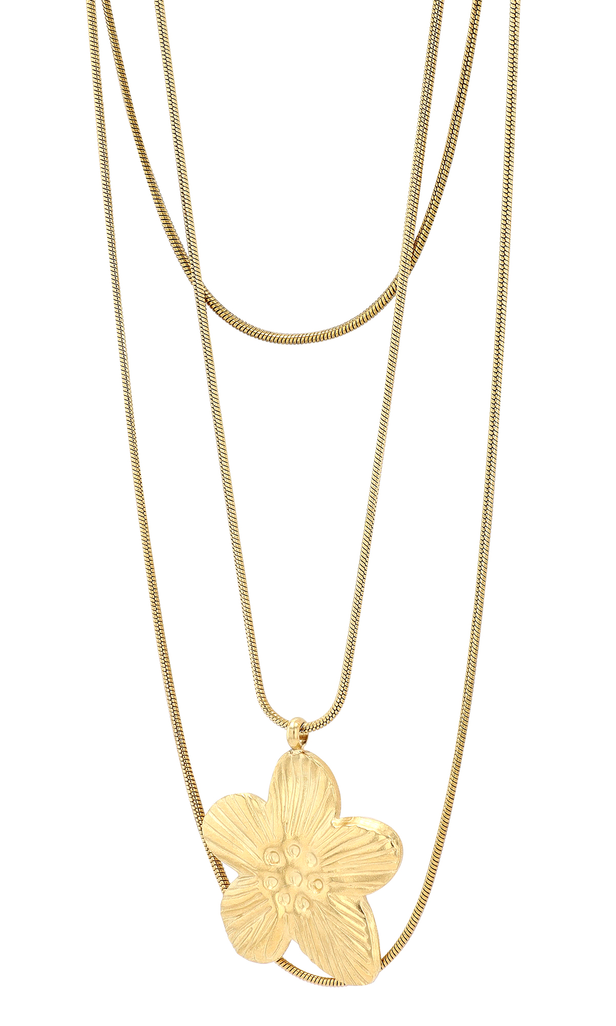 "Amita" Edelstahl Layering Kette (40/45/50+5cm) mit Blüte, goldfarben