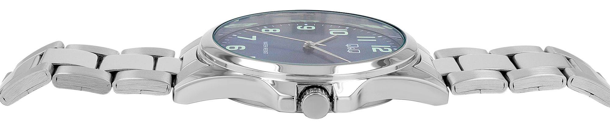 Q&Q Herrenuhr, Edelstahlband, Ø 40 MM, silberfarben/ blau