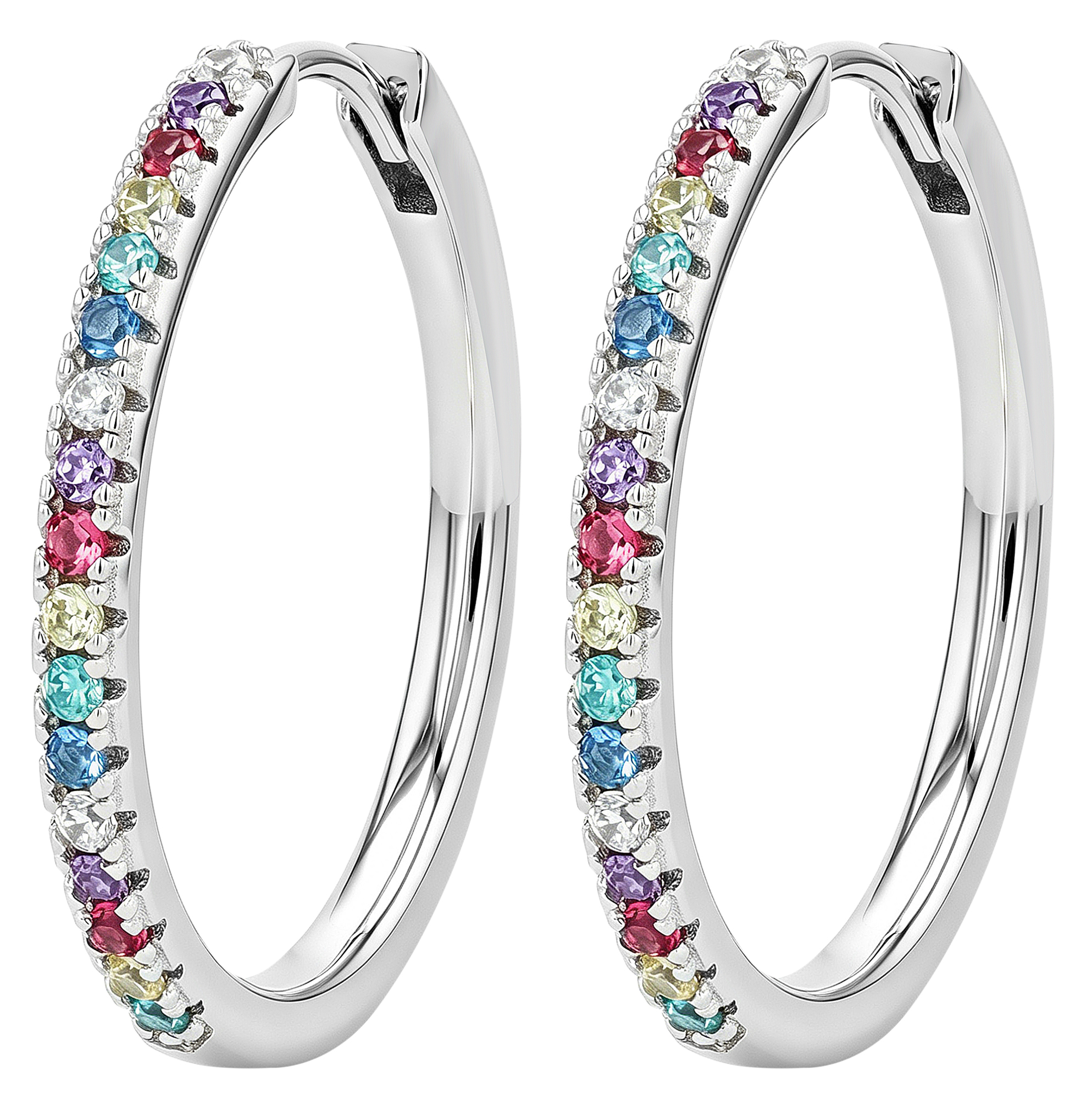 Sif Jakobs Jewellery 925/- Echt Silber Creolen "Ellera X-Grande" Ø 20 mm, bunte Zirkonia rhodiniert