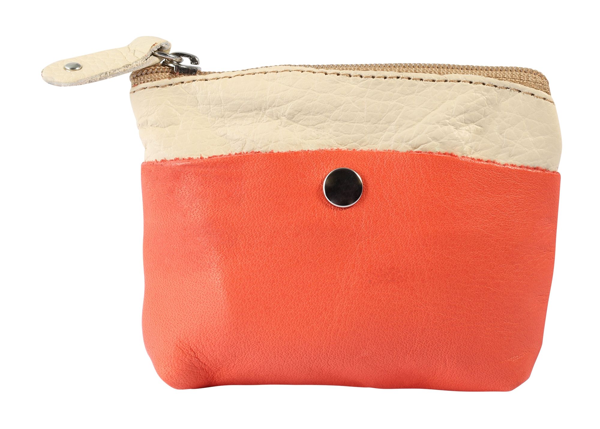 Excellanc Schlüsselbeutel aus Echtleder, beige/orange