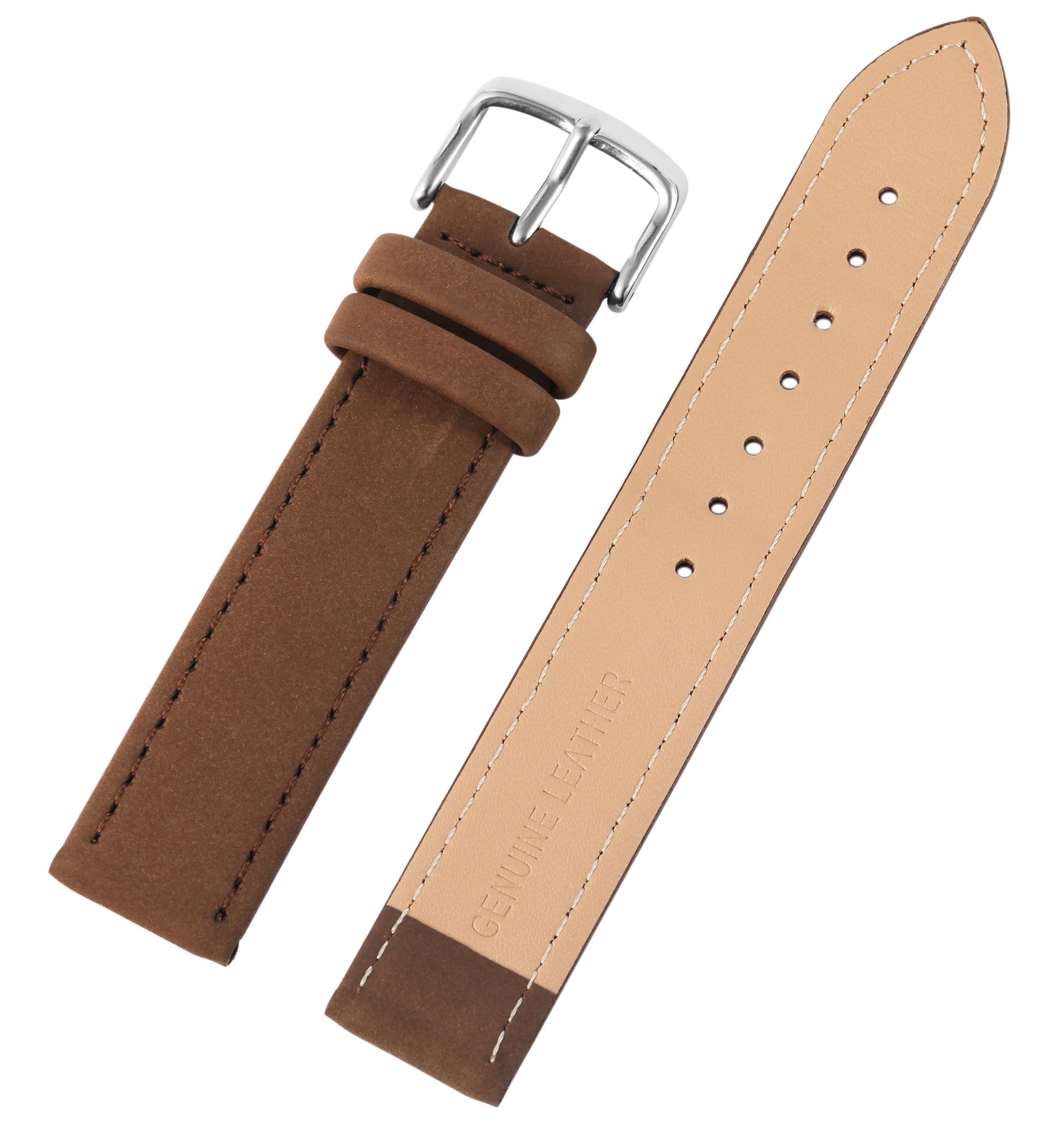 Echtleder Uhrenarmband, braun, flach, 18 mm