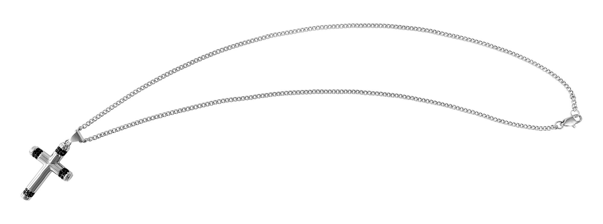 Akzent Halskette mit Kreuzanhänger, 316L Edelstahl, Similibesatz, 50 cm, silberfarben/schwarz